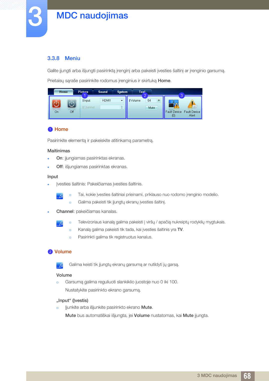 Samsung LH22UDBPLBB/EN manual Meniu, Home, Volume 