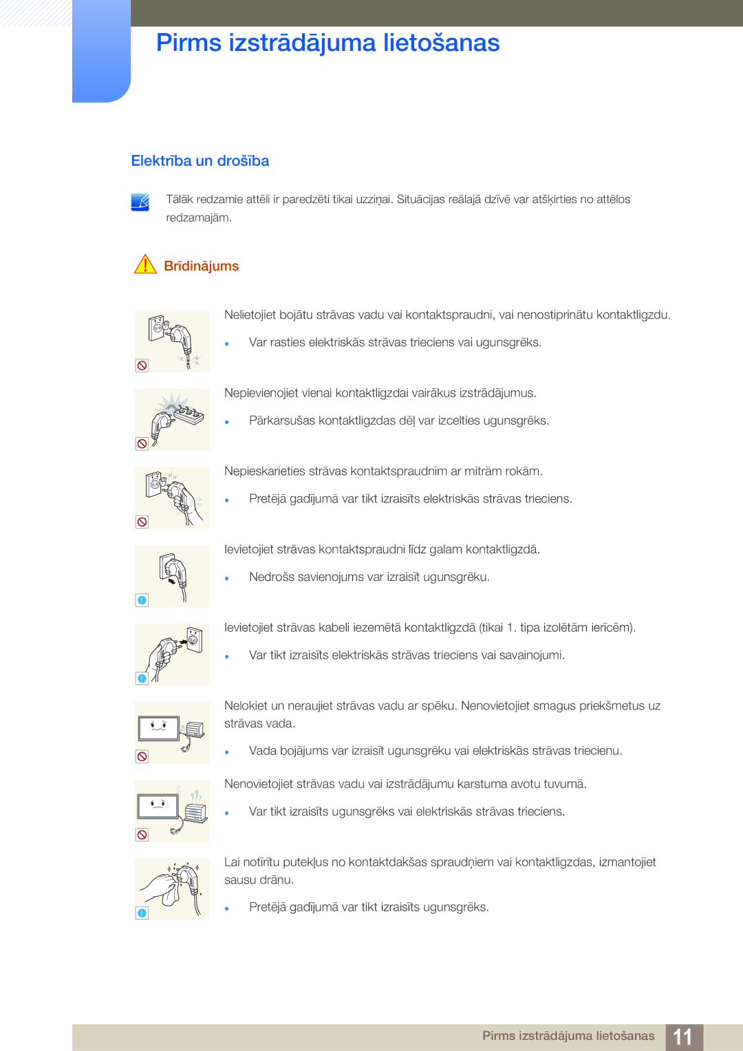 Samsung LH22UDBPLBB/EN manual Elektrība un drošība, Brīdinājums 