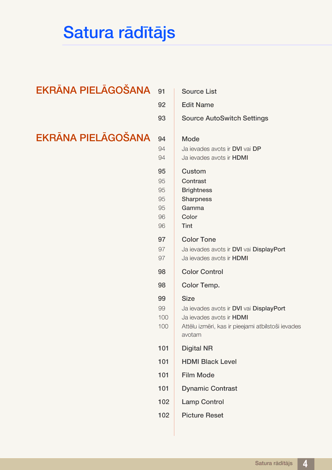 Samsung LH22UDBPLBB/EN manual Ekrāna Pielāgošana 