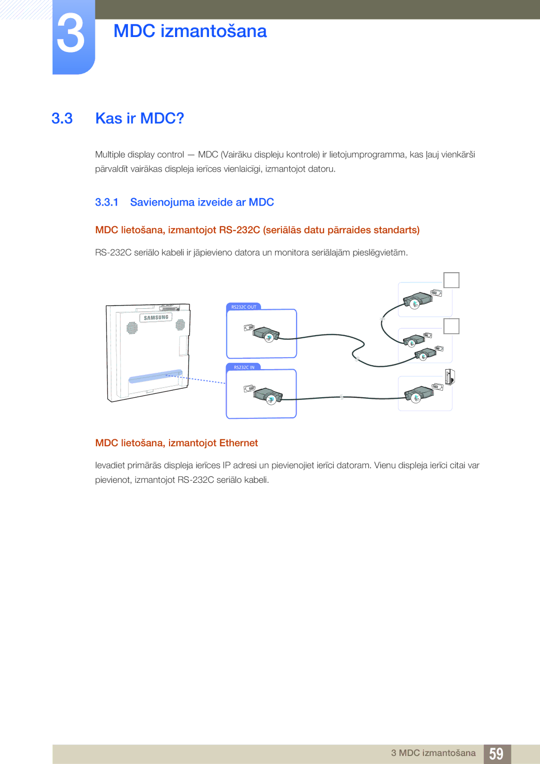 Samsung LH22UDBPLBB/EN manual Kas ir MDC?, Savienojuma izveide ar MDC, MDC lietošana, izmantojot Ethernet 