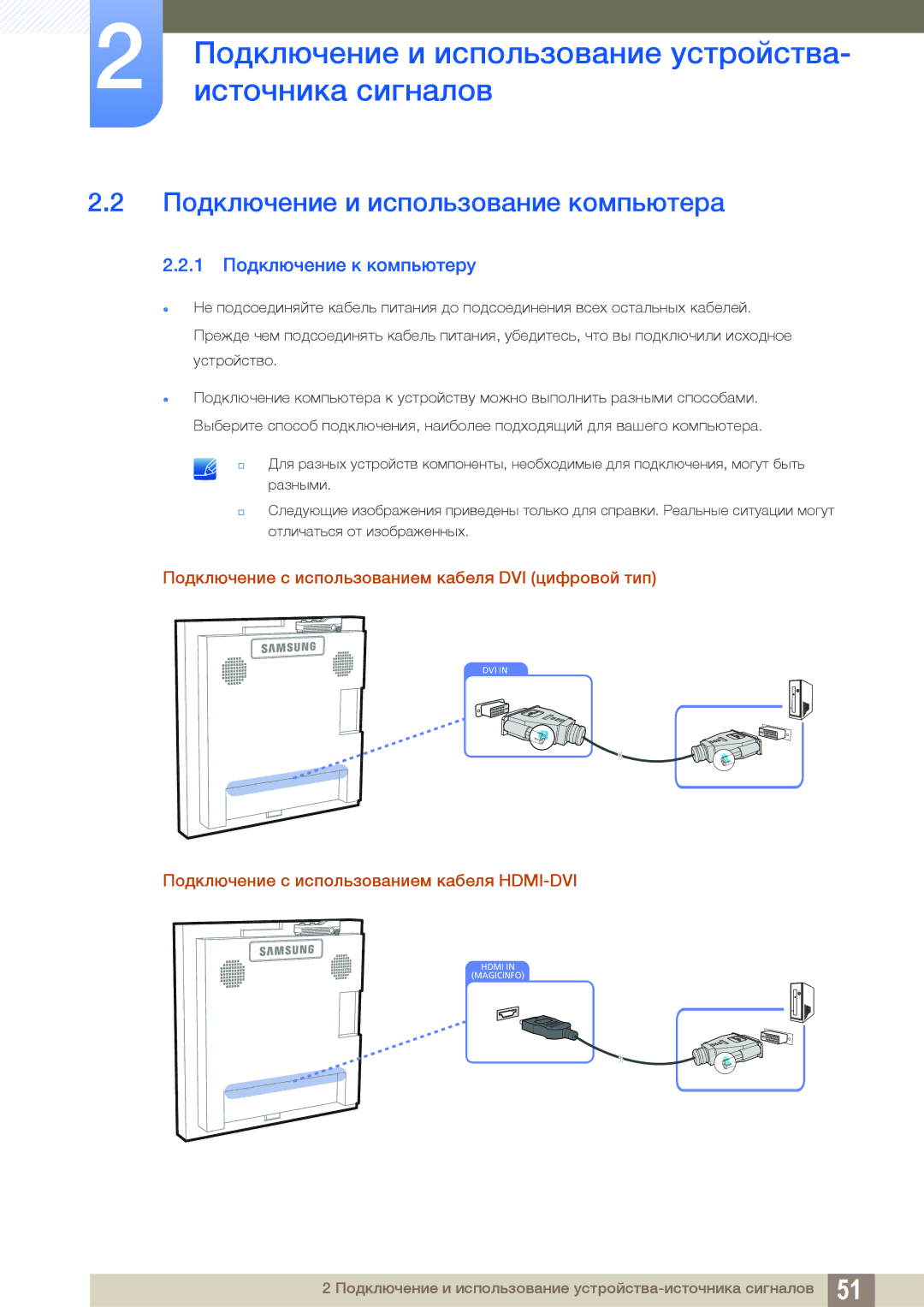 Samsung LH22UDBPLBB/EN manual Подключение и использование компьютера, 1 Подключение к компьютеру 