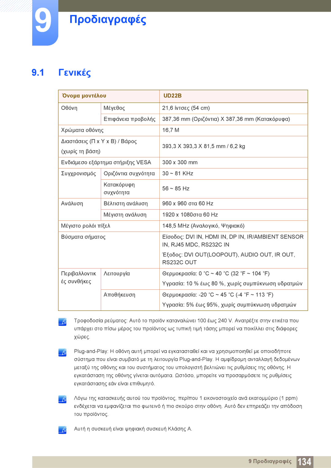 Samsung LH22UDBPLBB/EN manual Γενικές, Όνομα μοντέλου 