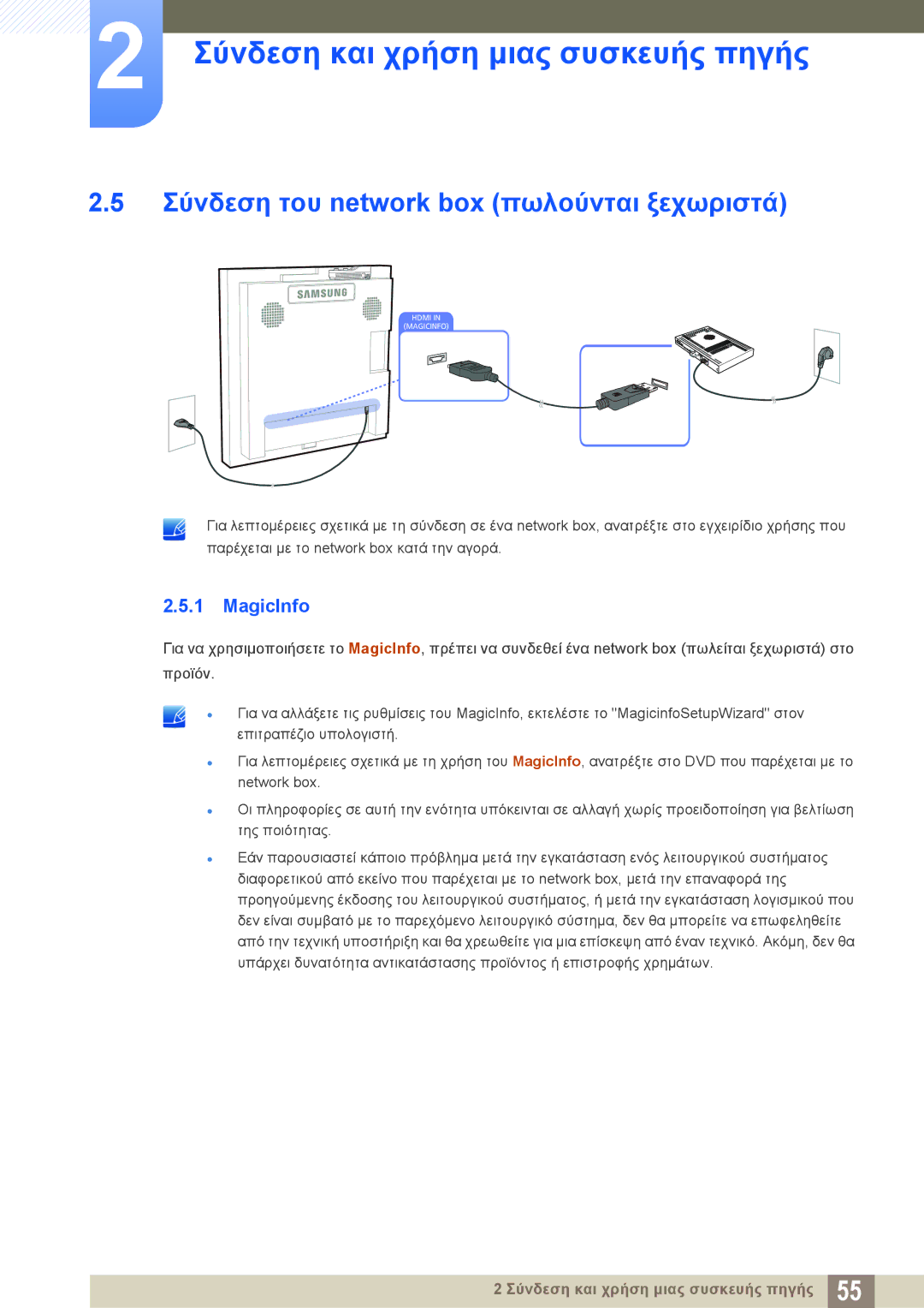 Samsung LH22UDBPLBB/EN manual Σύνδεση του network box πωλούνται ξεχωριστά, MagicInfo 