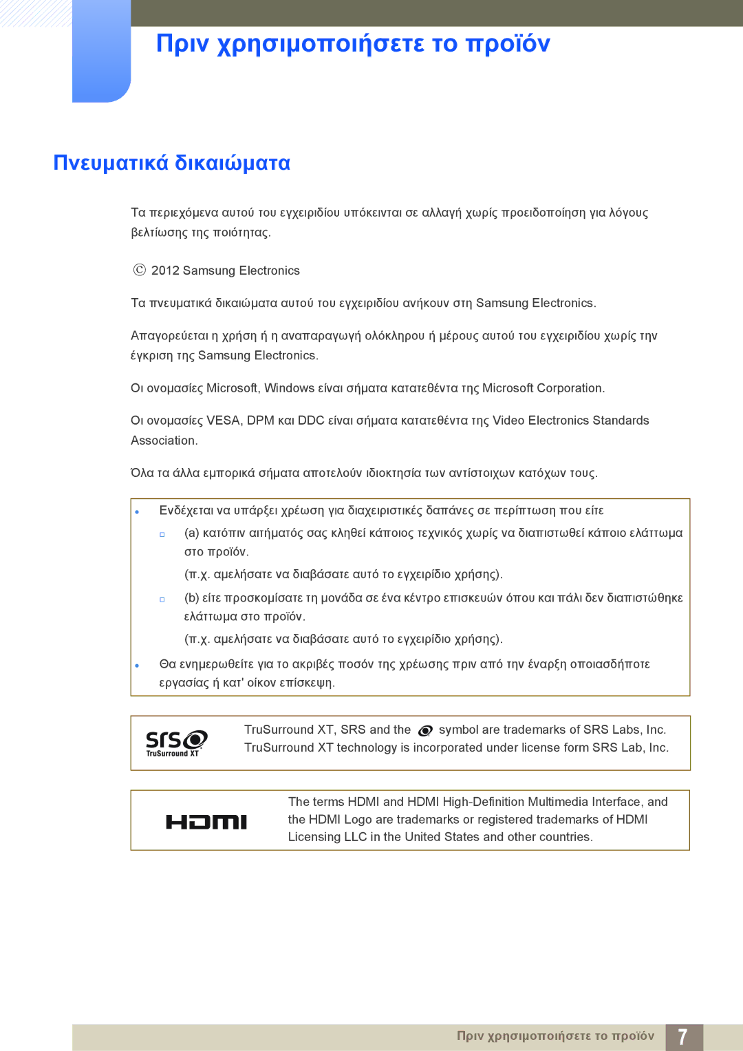 Samsung LH22UDBPLBB/EN manual Πριν χρησιμοποιήσετε το προϊόν, Πνευματικά δικαιώματα 