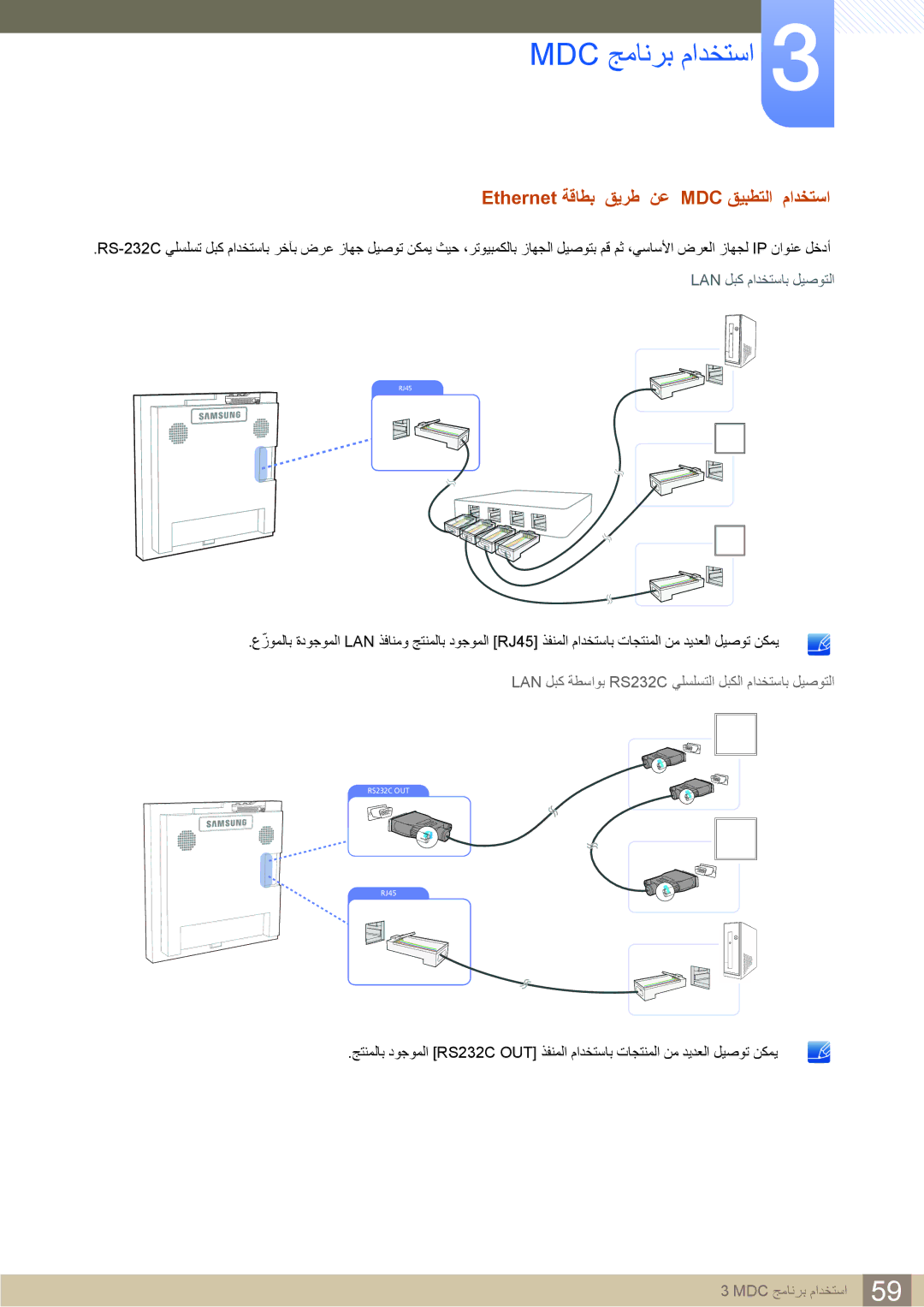 Samsung LH22UDBPLBB/XY, LH22UDBPLBB/NG manual Ethernet ةقاطب قيرط نع MDC قيبطتلا مادختسا 