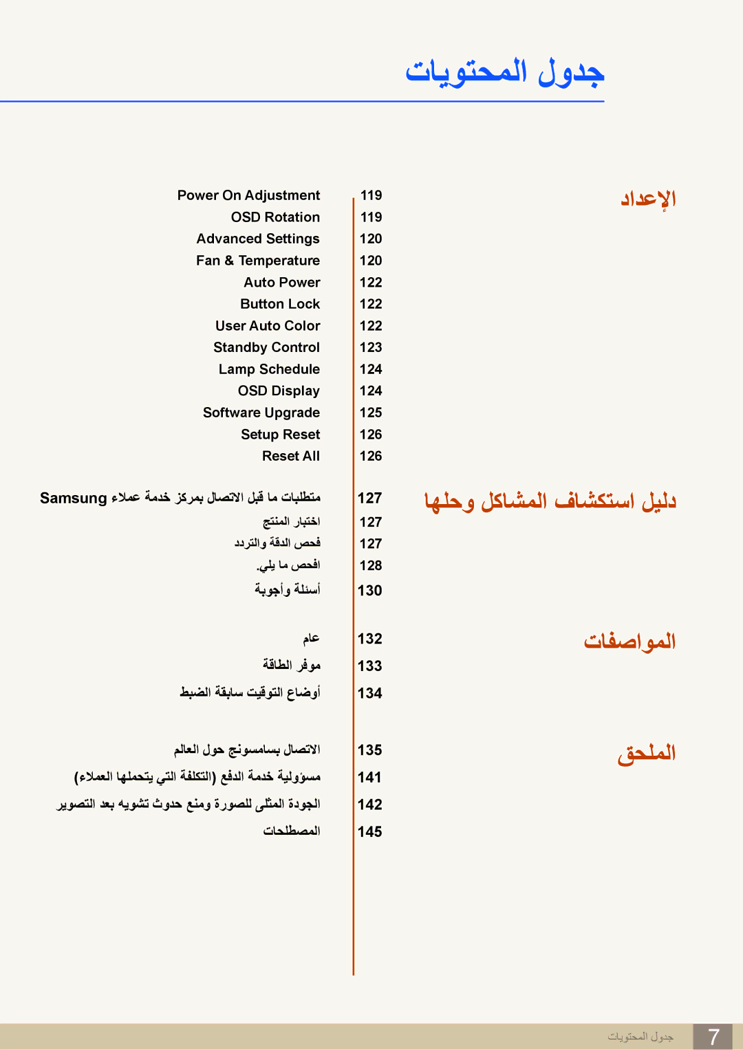 Samsung LH22UDBPLBB/XY, LH22UDBPLBB/NG manual دادعلإا اهلحو لكاشملا فاشكتسا ليلد تافصاوملا قحلملا 