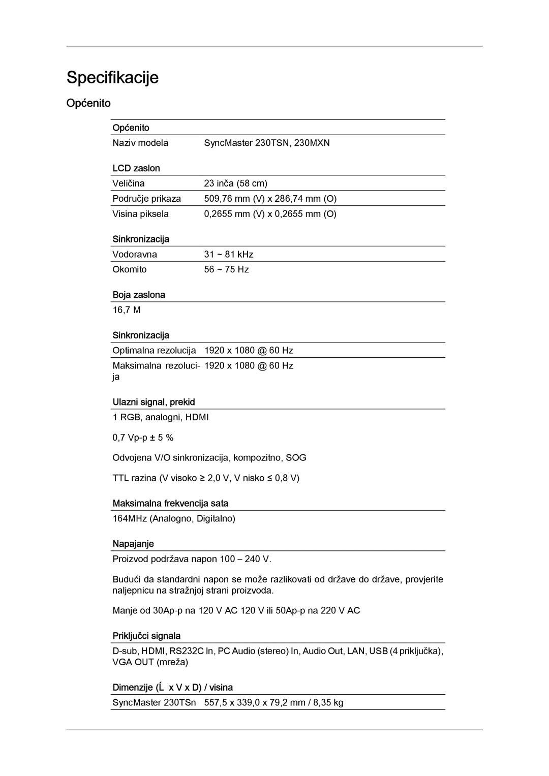 Samsung LH23PTTMBC/EN, LH23PTRMBC/EN manual Općenito 