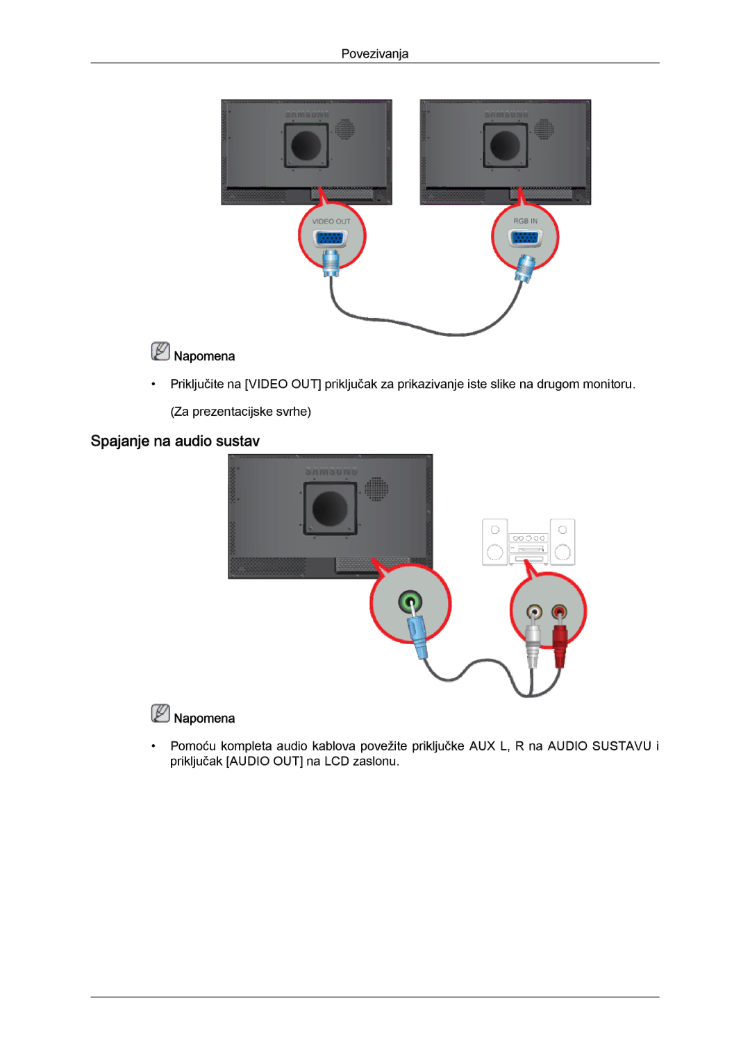 Samsung LH23PTTMBC/EN, LH23PTRMBC/EN manual Spajanje na audio sustav 