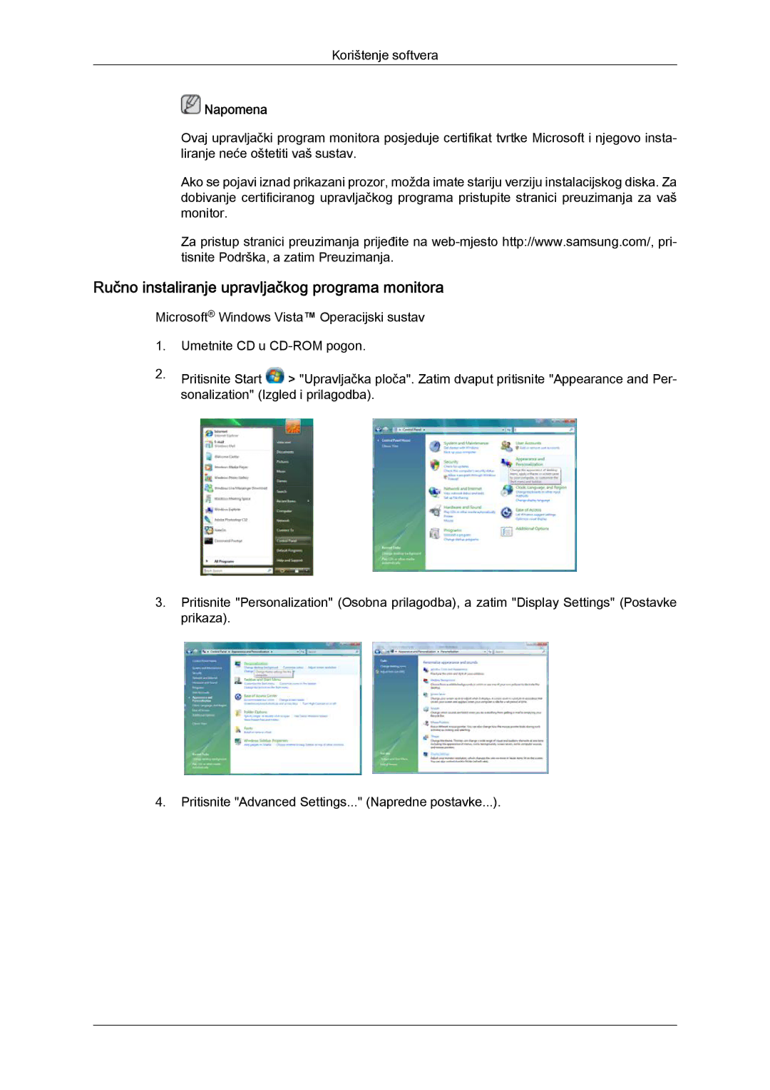 Samsung LH23PTRMBC/EN, LH23PTTMBC/EN manual Ručno instaliranje upravljačkog programa monitora 