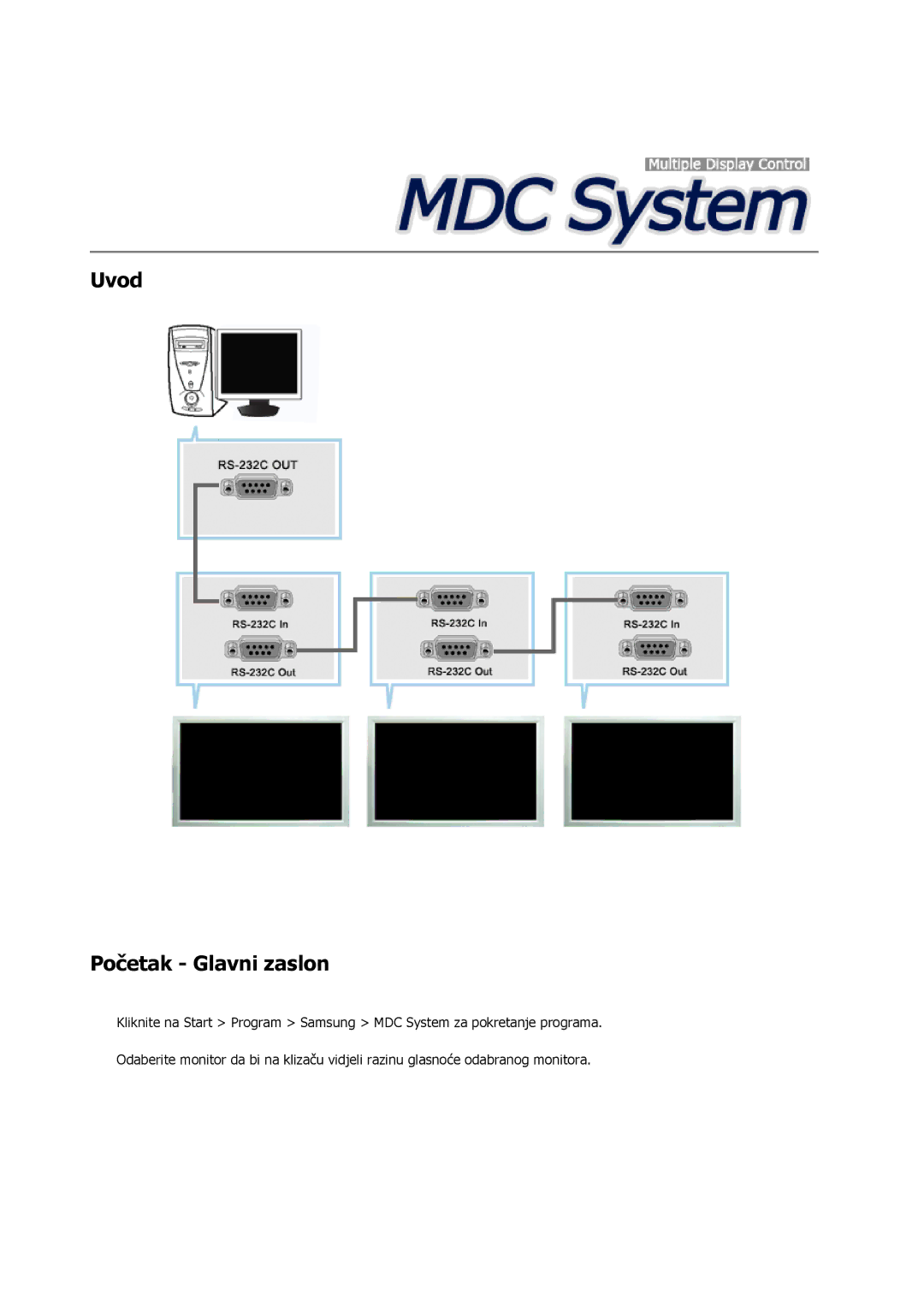 Samsung LH23PTTMBC/EN, LH23PTRMBC/EN manual Uvod Početak Glavni zaslon 