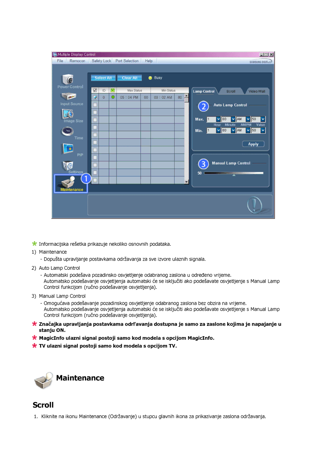 Samsung LH23PTRMBC/EN, LH23PTTMBC/EN manual Maintenance Scroll 