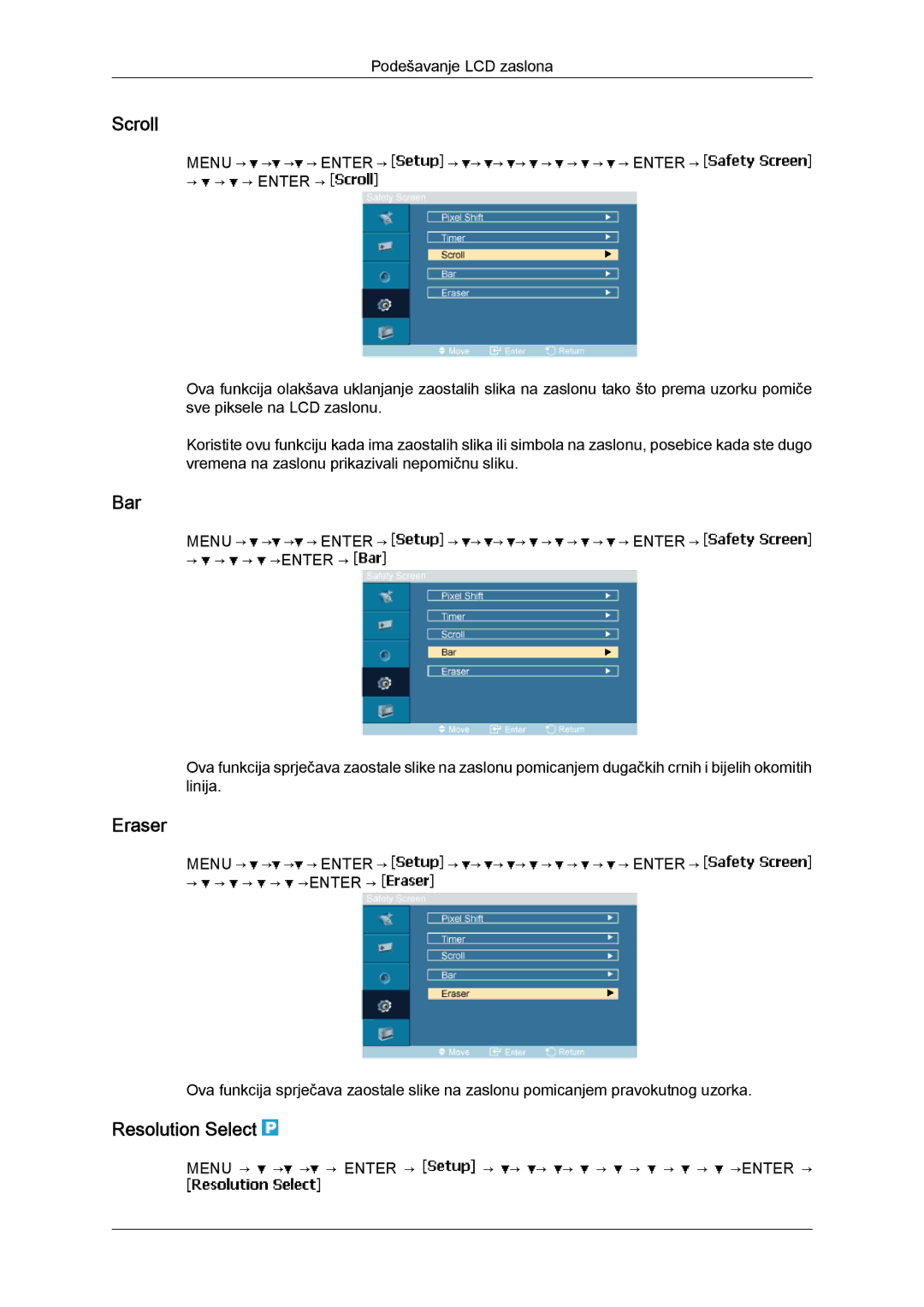 Samsung LH23PTTMBC/EN, LH23PTRMBC/EN manual Scroll, Bar, Eraser, Resolution Select 