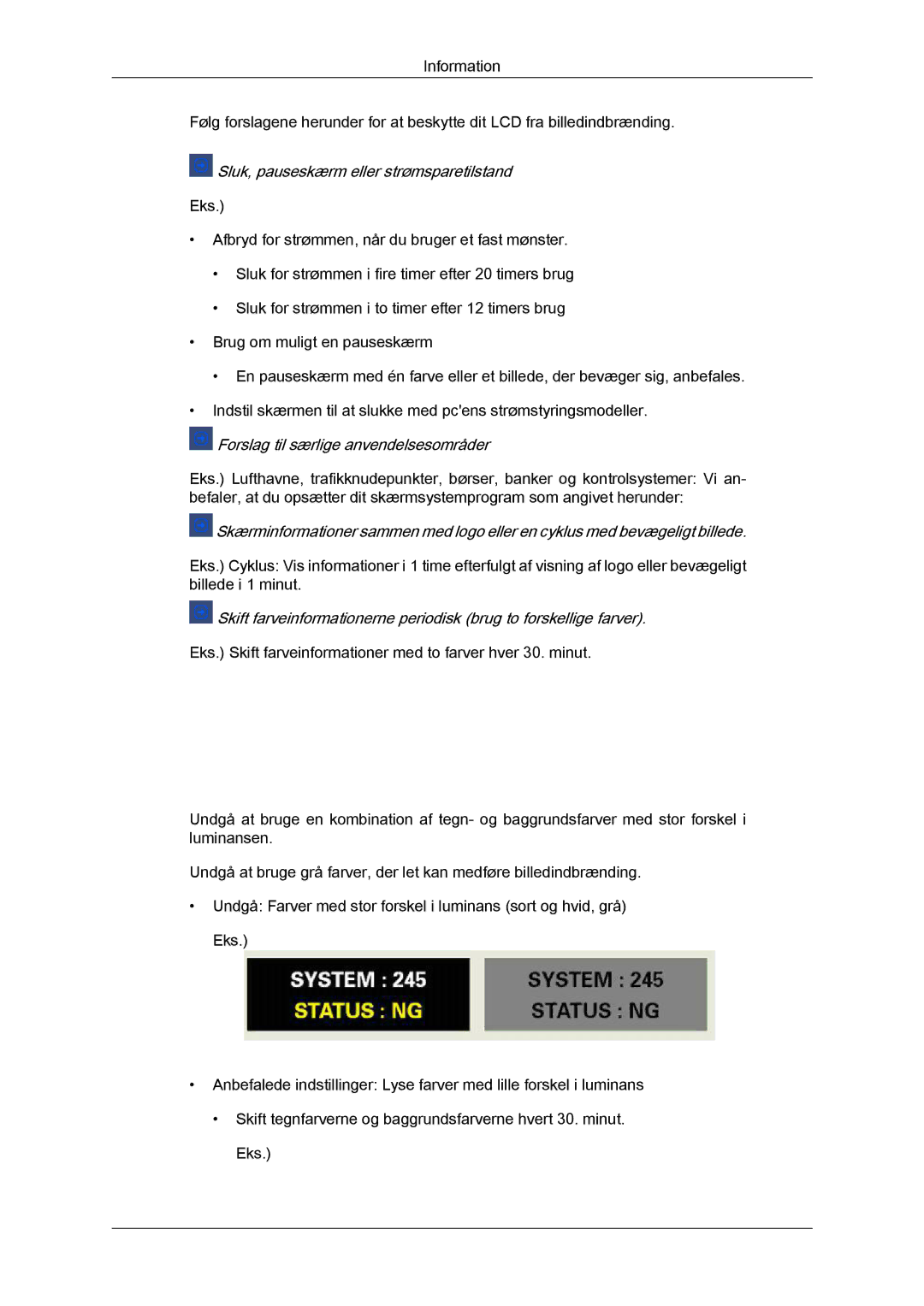 Samsung LH23PTTMBC/EN, LH23PTSMBC/EN, LH23PTRMBC/EN, LH23PTRHBC/EN, LH23PTVHBC/EN Sluk, pauseskærm eller strømsparetilstand 