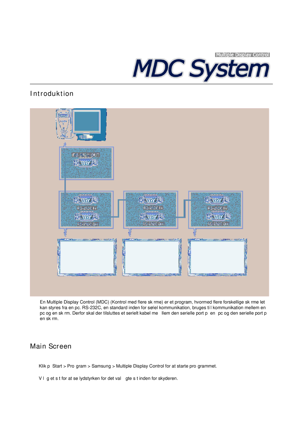 Samsung LH23PTRHBC/EN, LH23PTSMBC/EN, LH23PTRMBC/EN, LH23PTTMBC/EN, LH23PTVHBC/EN manual Introduktion, Main Screen 