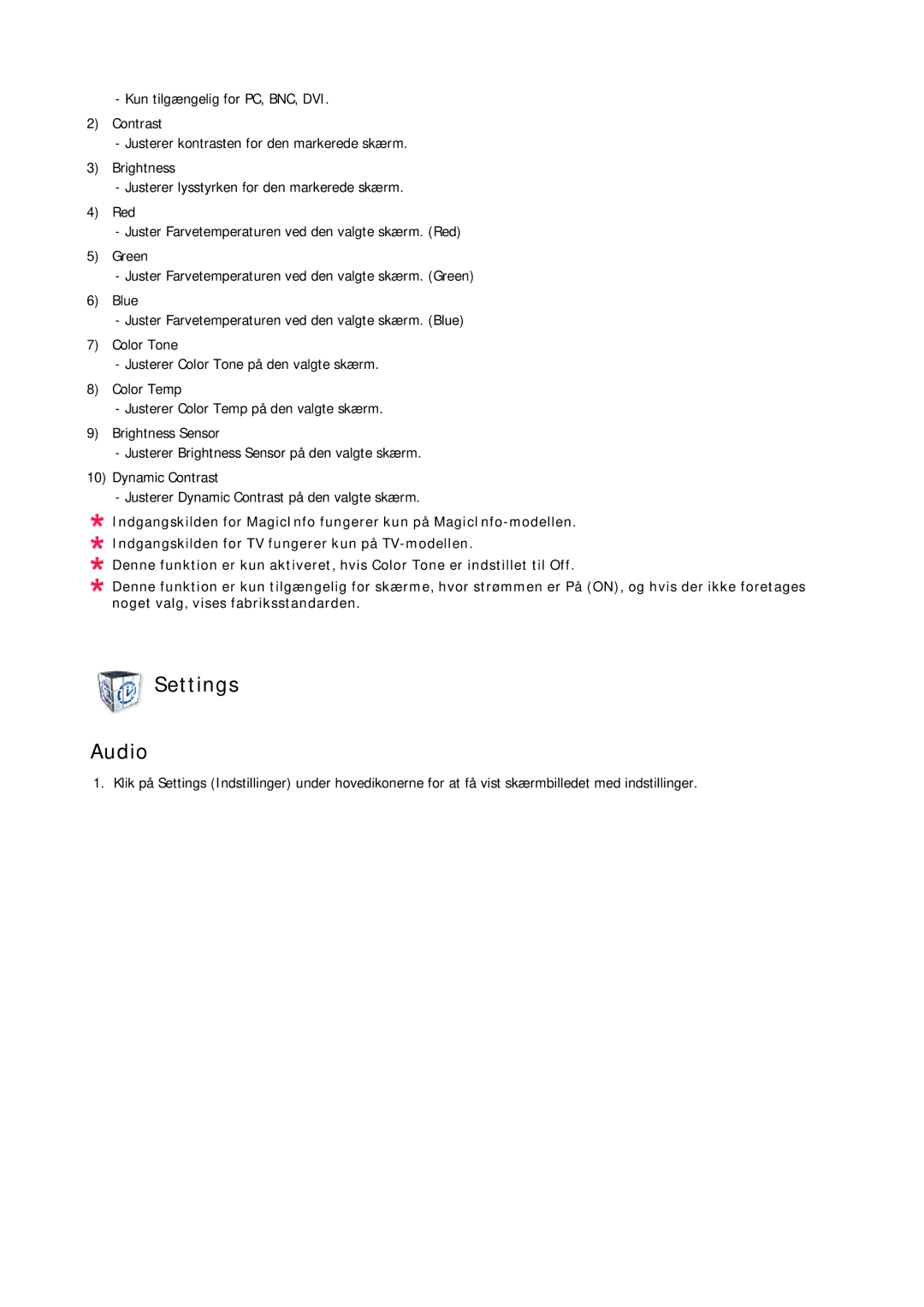 Samsung LH23PTTMBC/EN, LH23PTSMBC/EN, LH23PTRMBC/EN, LH23PTRHBC/EN, LH23PTVHBC/EN manual Settings Audio 