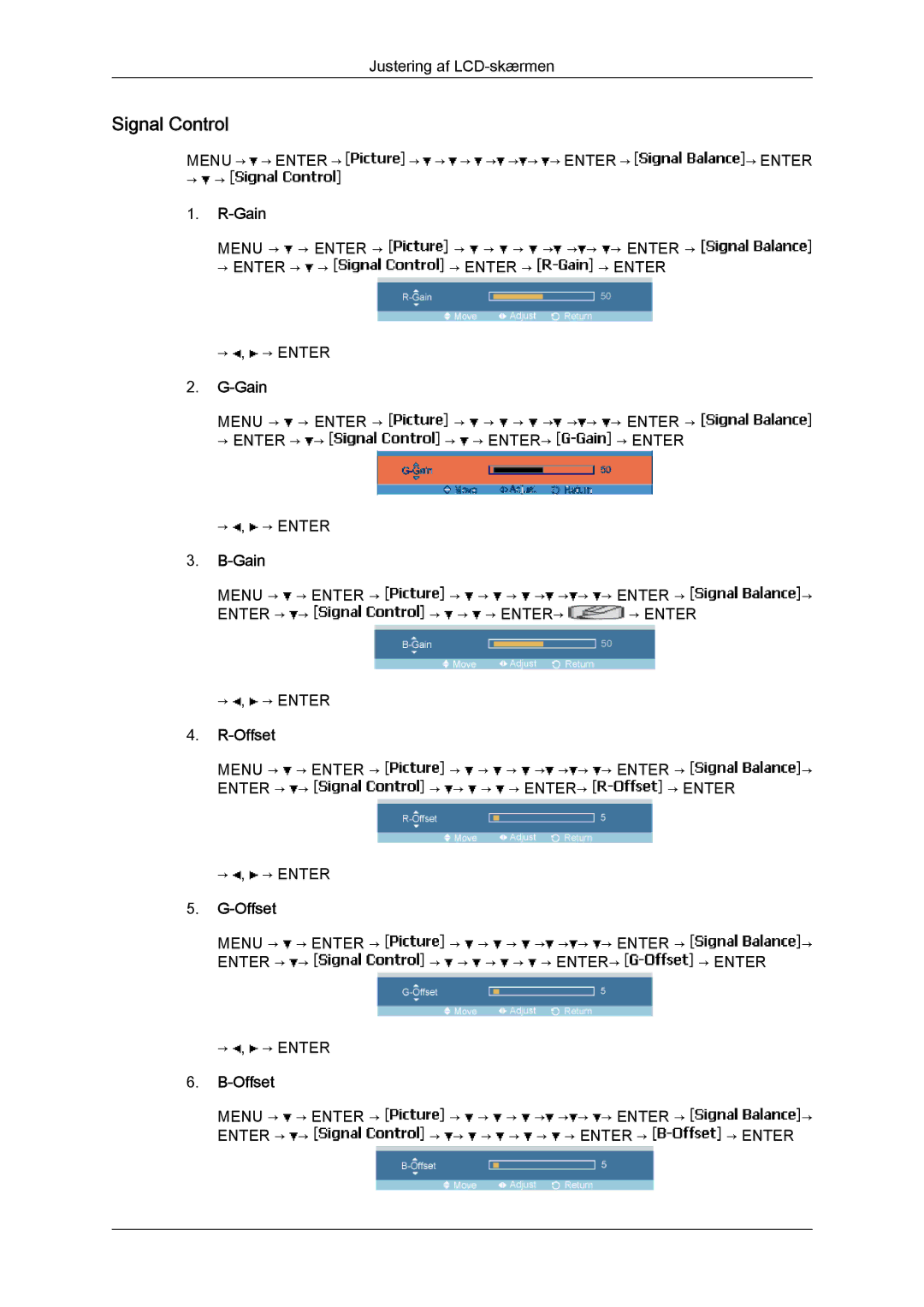 Samsung LH23PTSMBC/EN, LH23PTRMBC/EN, LH23PTTMBC/EN, LH23PTRHBC/EN, LH23PTVHBC/EN manual Signal Control, Gain, Offset 