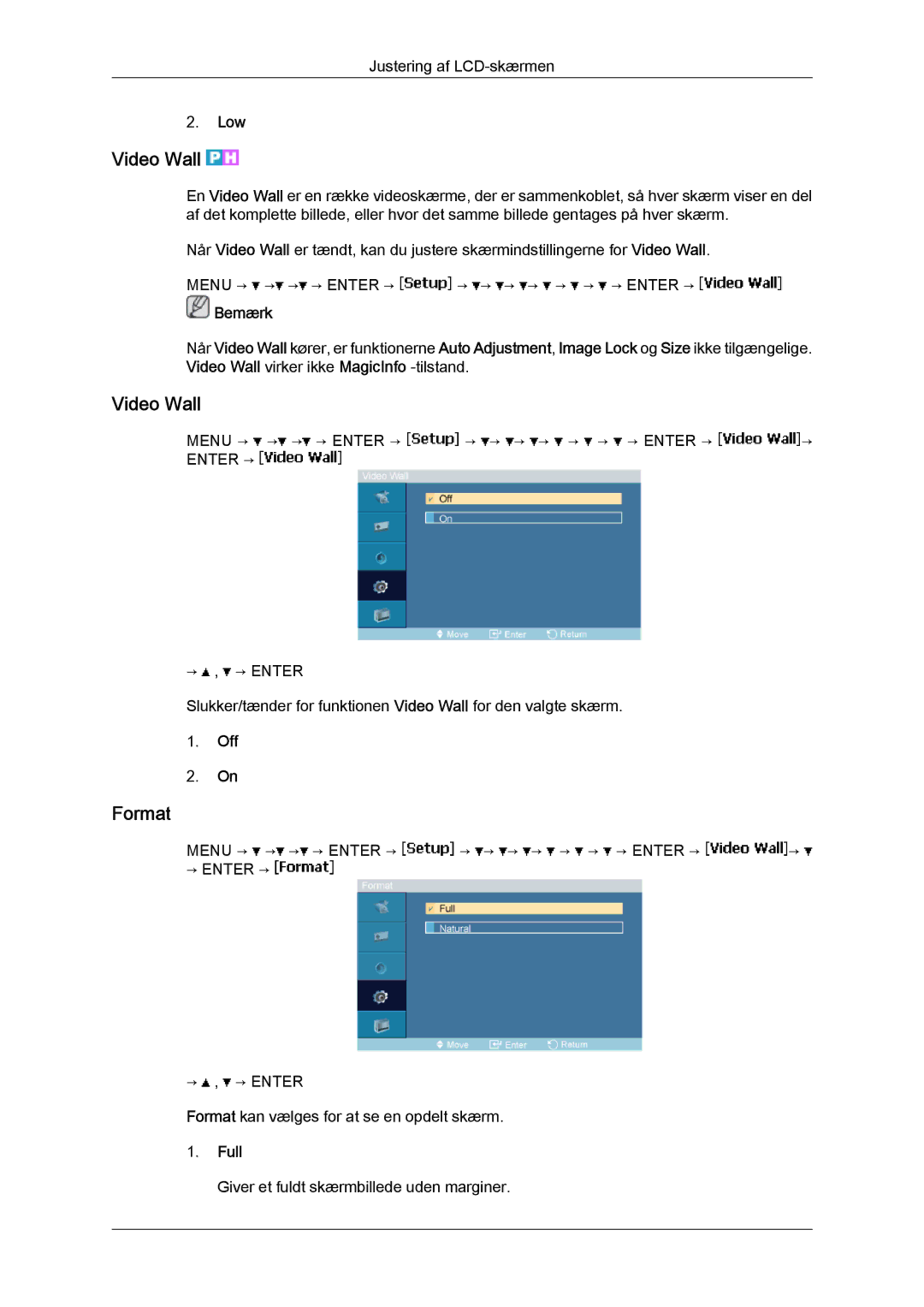 Samsung LH23PTRHBC/EN, LH23PTSMBC/EN, LH23PTRMBC/EN, LH23PTTMBC/EN, LH23PTVHBC/EN manual Video Wall, Format, Full 