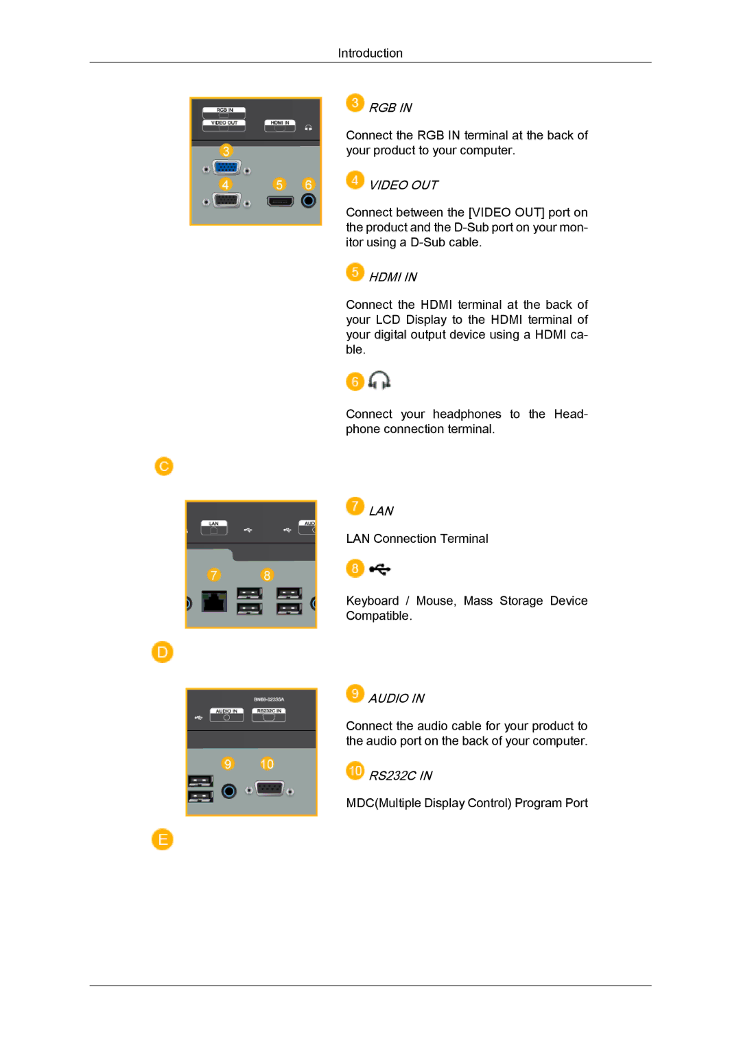 Samsung LH23PTSMBC/EN, LH23PTRMBC/EN, LH23PTVMBC/EN, LH23PTTMBC/EN, LH23PTRHBC/EN, LH23PTVHBC/EN manual Video OUT, RS232C 