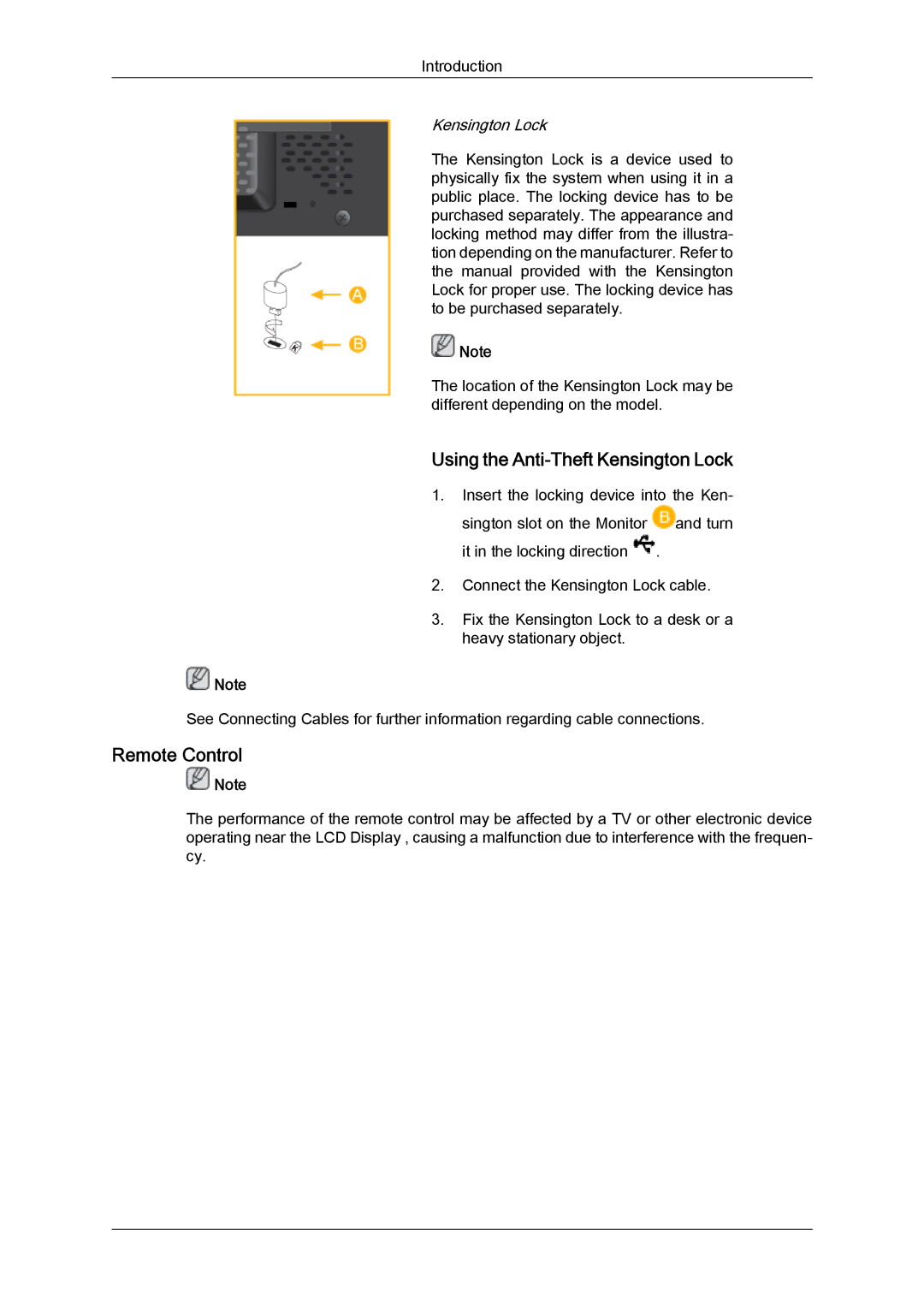 Samsung LH23PTRMBC/EN, LH23PTSMBC/EN, LH23PTVMBC/EN, LH23PTTMBC/EN manual Using the Anti-Theft Kensington Lock, Remote Control 