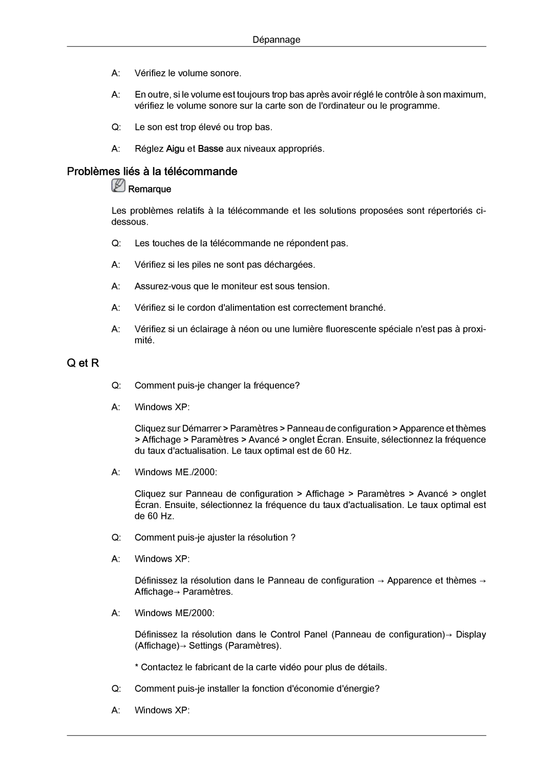 Samsung LH23PTTMBC/EN, LH23PTSMBC/EN, LH23PTRMBC/EN, LH23PTVMBC/EN manual Problèmes liés à la télécommande, Et R 