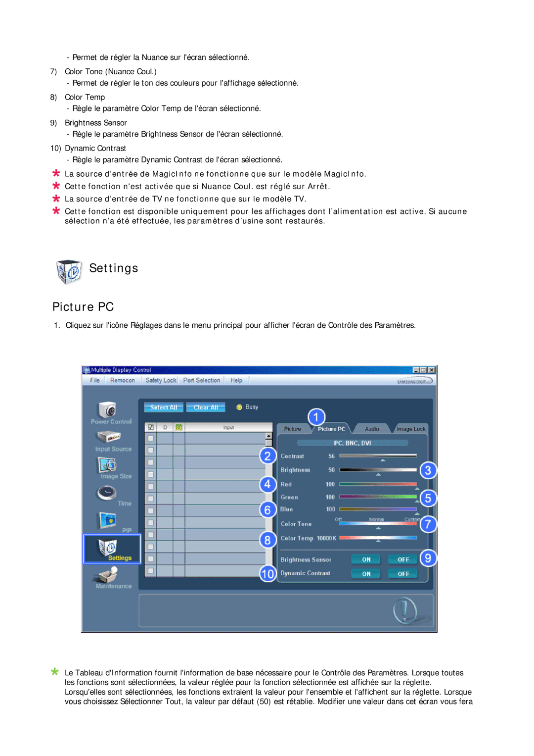 Samsung LH23PTTMBC/EN, LH23PTSMBC/EN, LH23PTRMBC/EN, LH23PTVMBC/EN manual Settings Picture PC 