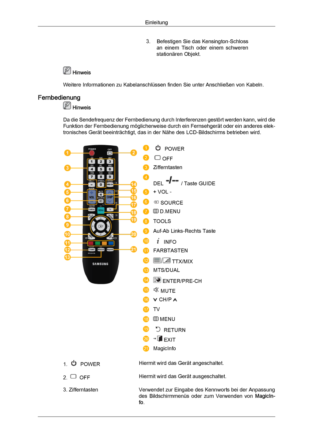 Samsung LH23PTRMBC/EN, LH23PTSMBC/EN, LH23PTVMBC/EN, LH23PTTMBC/EN manual Fernbedienung, Menu Return Exit 