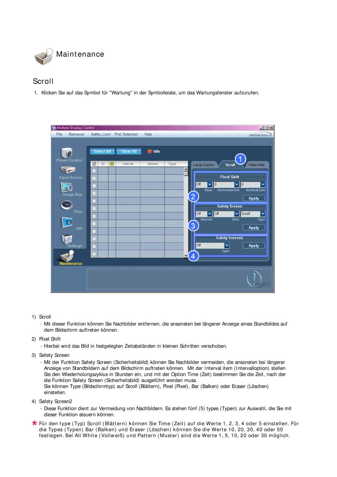 Samsung LH23PTRMBC/EN, LH23PTSMBC/EN, LH23PTVMBC/EN, LH23PTTMBC/EN manual Maintenance Scroll 