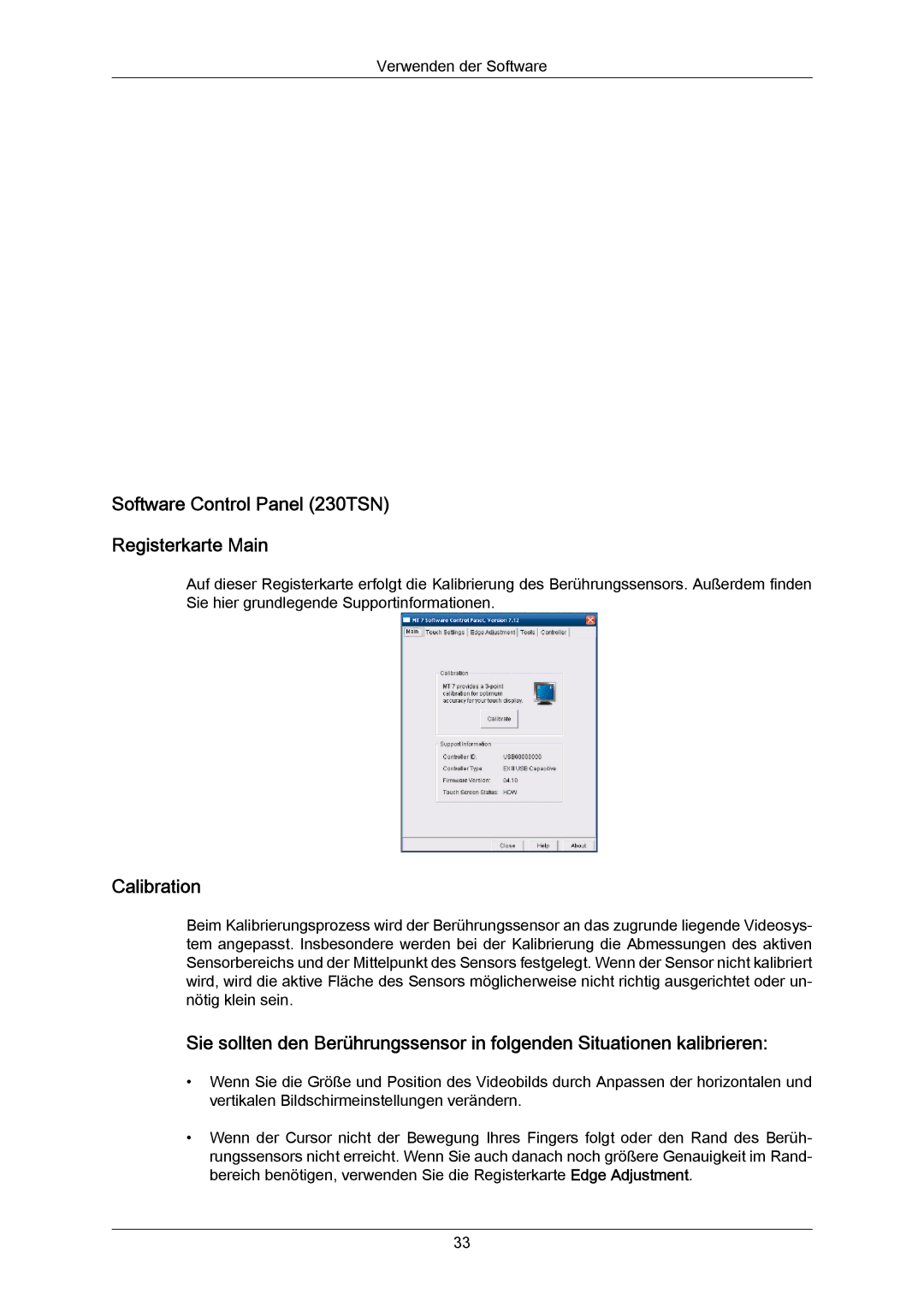 Samsung LH23PTRMBC/EN, LH23PTSMBC/EN, LH23PTVMBC/EN manual Software Control Panel 230TSN Registerkarte Main, Calibration 