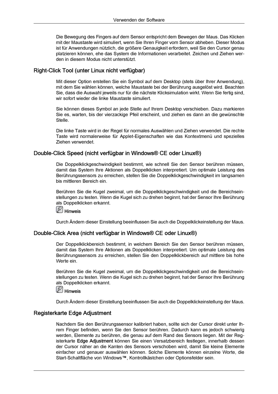 Samsung LH23PTRMBC/EN, LH23PTSMBC/EN manual Right-Click Tool unter Linux nicht verfügbar, Registerkarte Edge Adjustment 