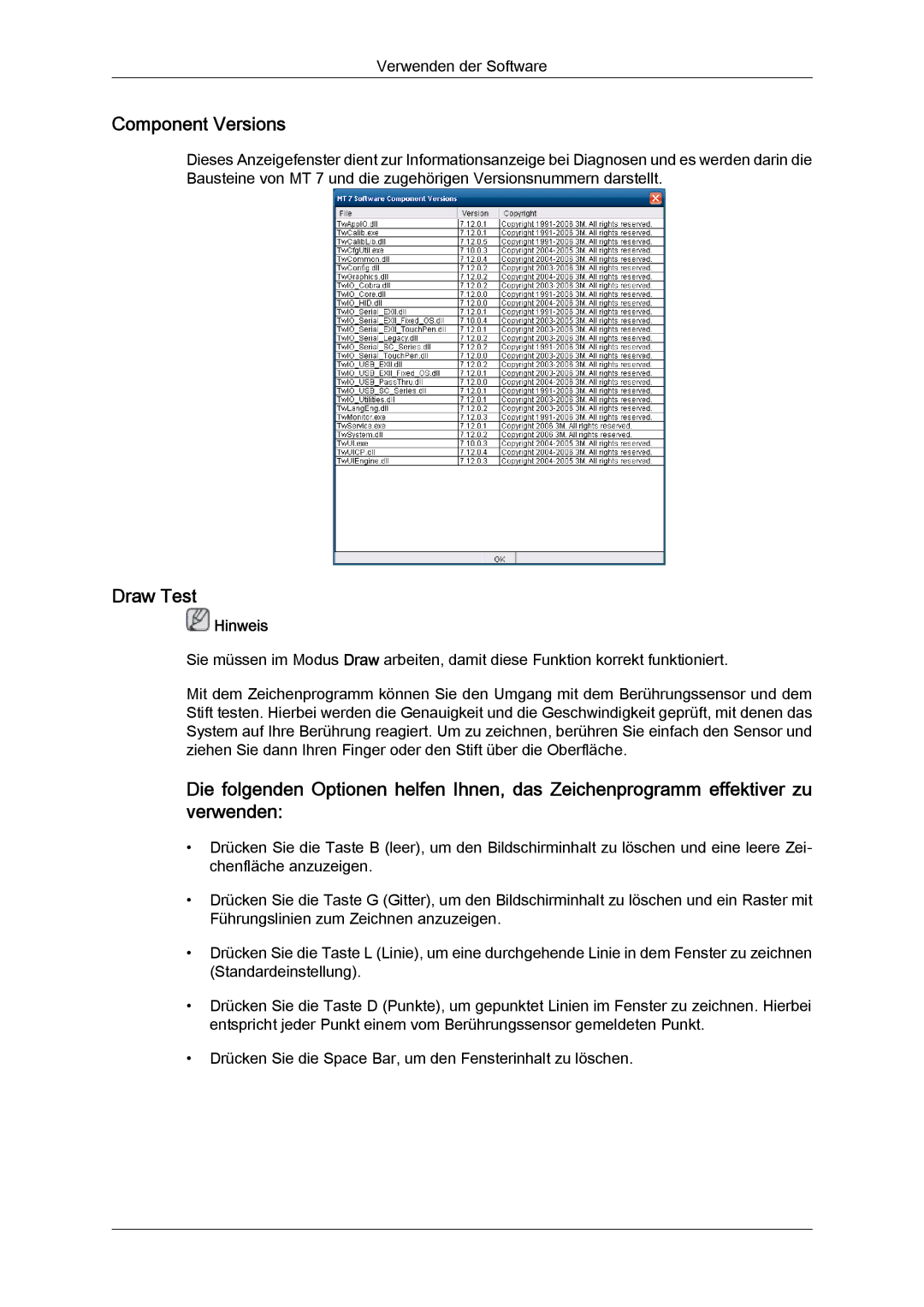 Samsung LH23PTTMBC/EN, LH23PTSMBC/EN, LH23PTRMBC/EN, LH23PTVMBC/EN manual Component Versions, Draw Test 