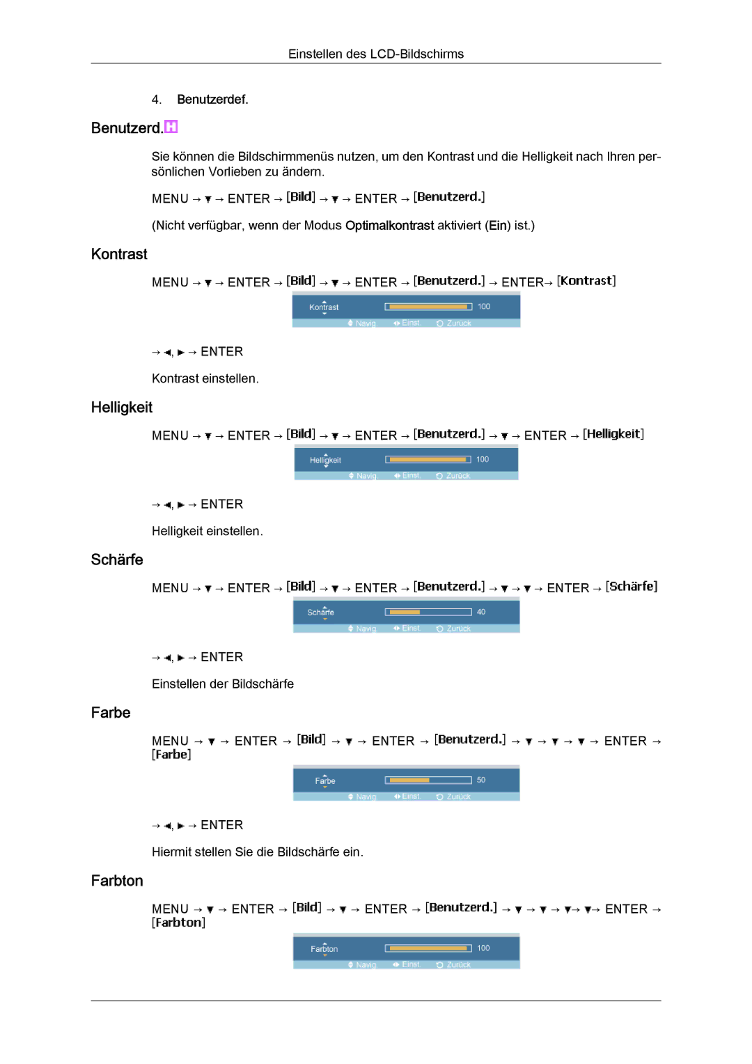 Samsung LH23PTRMBC/EN, LH23PTSMBC/EN, LH23PTVMBC/EN, LH23PTTMBC/EN manual Farbe, Farbton 