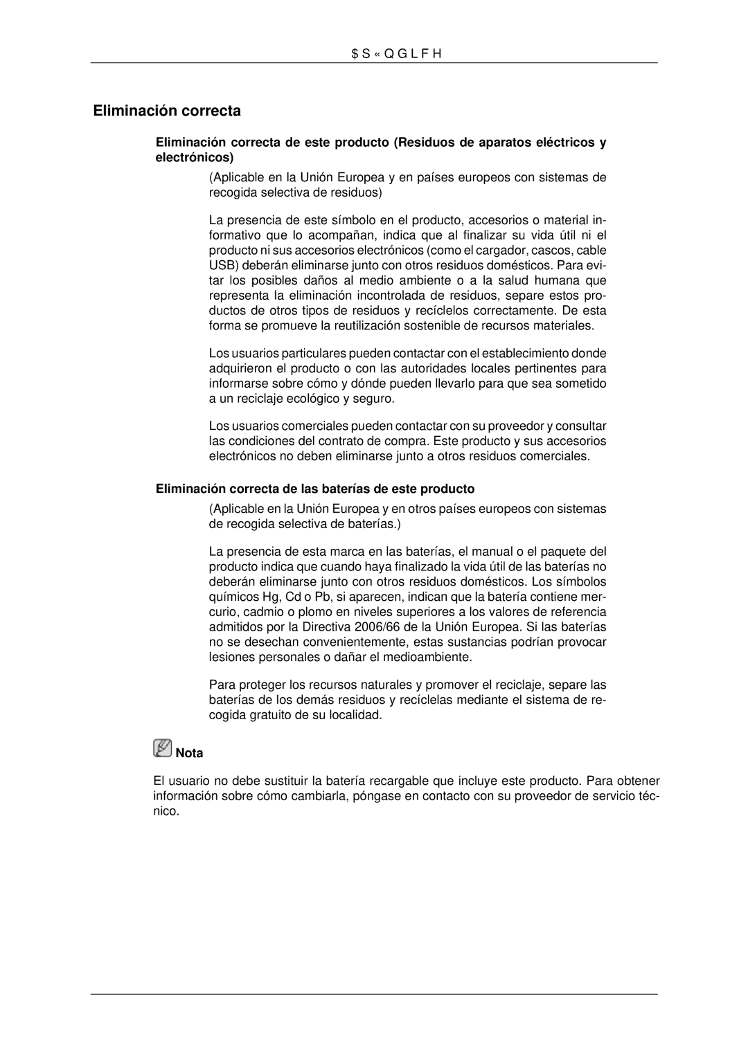 Samsung LH23PTVMBC/EN, LH23PTSMBC/EN, LH23PTRMBC/EN, LH23PTTMBC/EN Eliminación correcta de las baterías de este producto 