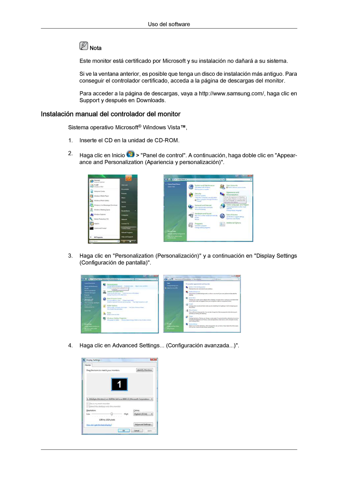 Samsung LH23PTSMBC/EN, LH23PTRMBC/EN, LH23PTVMBC/EN, LH23PTTMBC/EN Instalación manual del controlador del monitor 