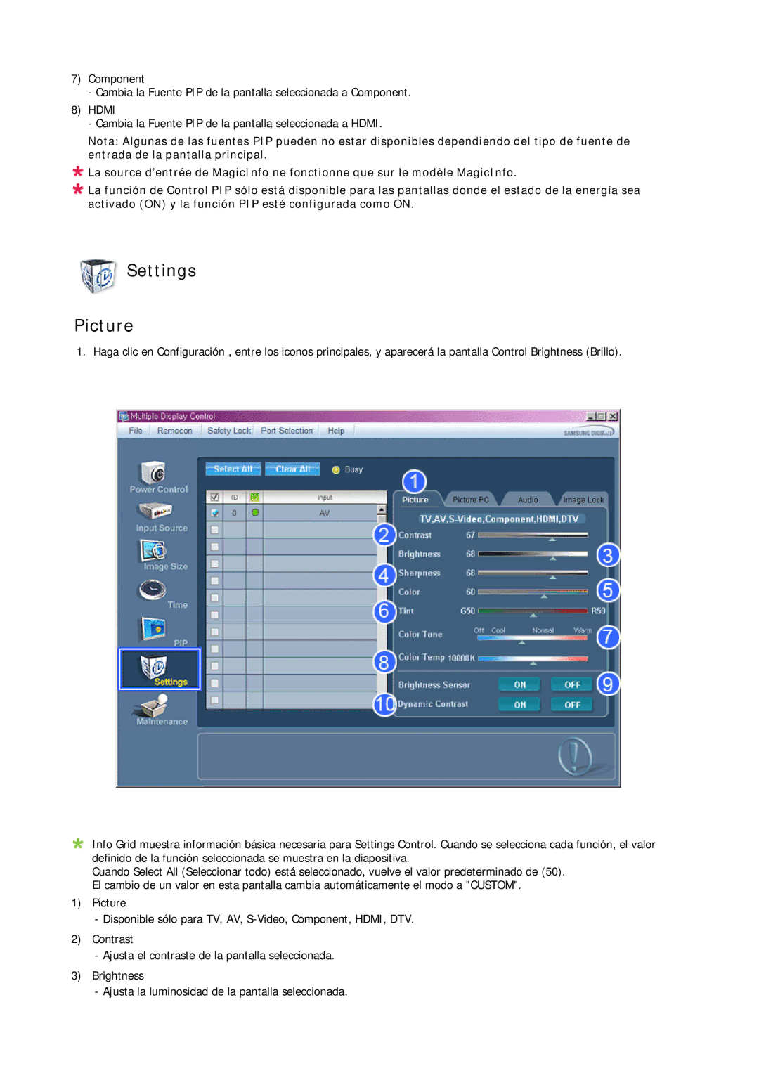 Samsung LH23PTVMBC/EN, LH23PTSMBC/EN, LH23PTRMBC/EN, LH23PTTMBC/EN manual Settings Picture 