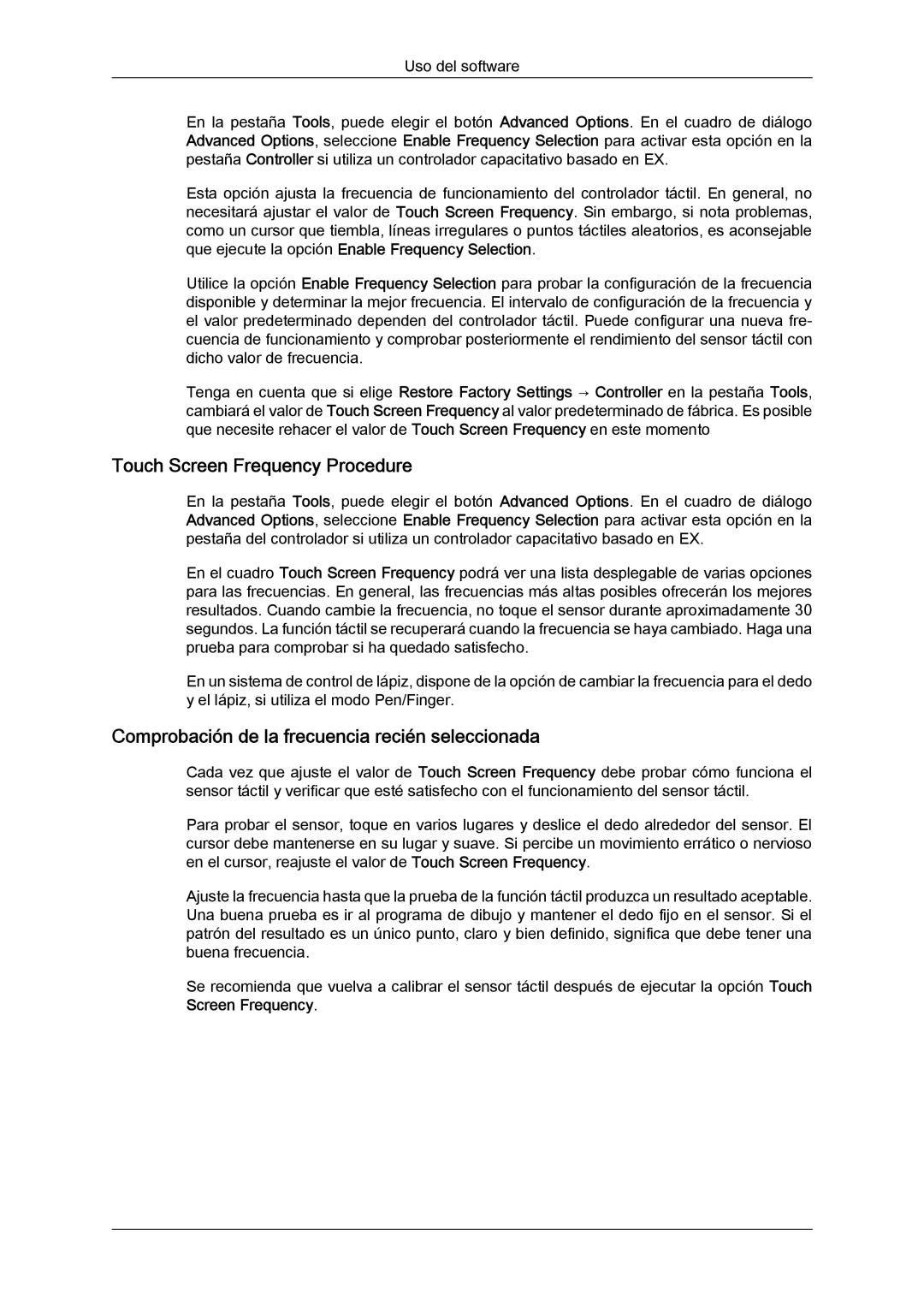 Samsung LH23PTRMBC/EN, LH23PTSMBC/EN Touch Screen Frequency Procedure, Comprobación de la frecuencia recién seleccionada 