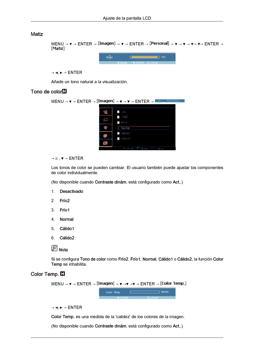 Samsung LH23PTSMBC/EN, LH23PTRMBC/EN, LH23PTVMBC/EN, LH23PTTMBC/EN manual Matiz, Tono de color 