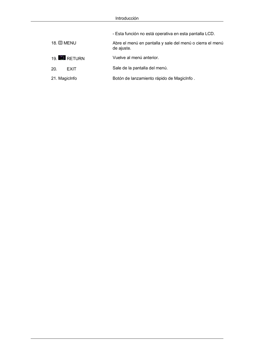 Samsung LH23PTVMBC/EN, LH23PTSMBC/EN, LH23PTRMBC/EN, LH23PTTMBC/EN manual Introducción Menu 