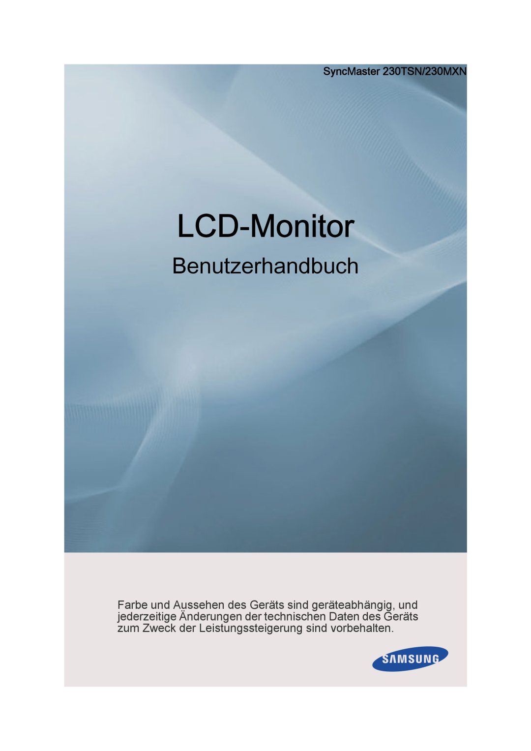 Samsung LH23PTRMBC/EN, LH23PTSMBC/EN, LH23PTVMBC/EN manual SyncMaster 230TSN/230MXN, LCD-Monitor, Benutzerhandbuch 