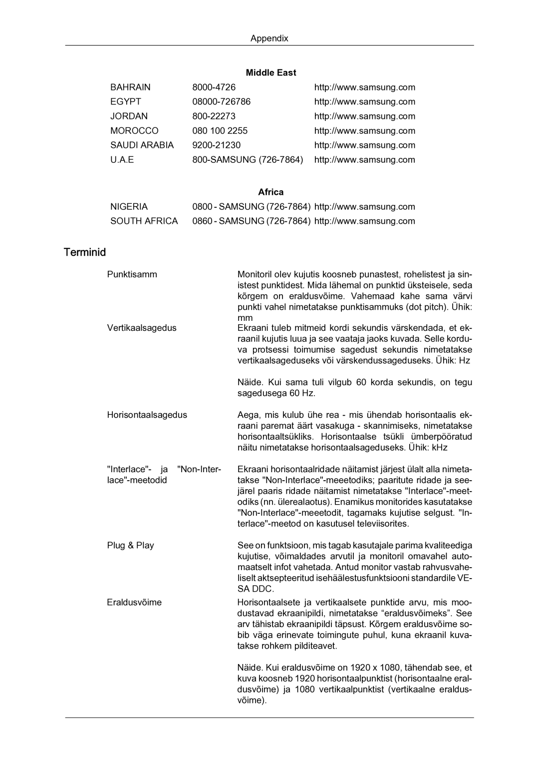 Samsung LH23PTSMBC/EN manual Terminid, Africa 