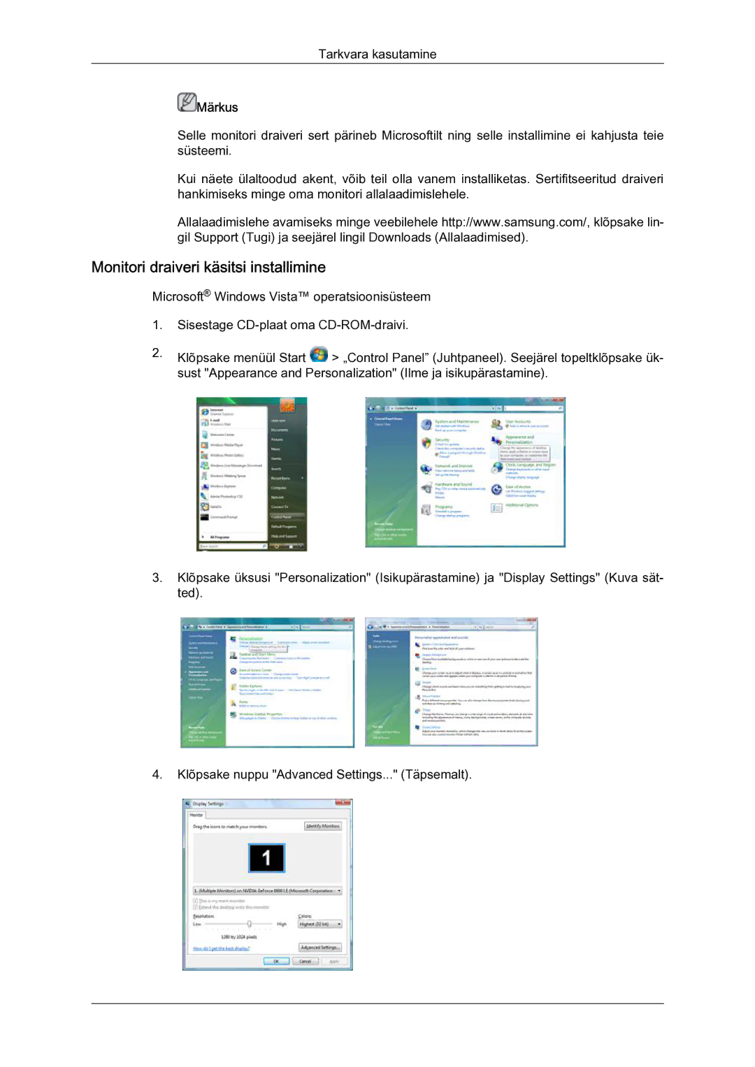 Samsung LH23PTSMBC/EN manual Monitori draiveri käsitsi installimine 