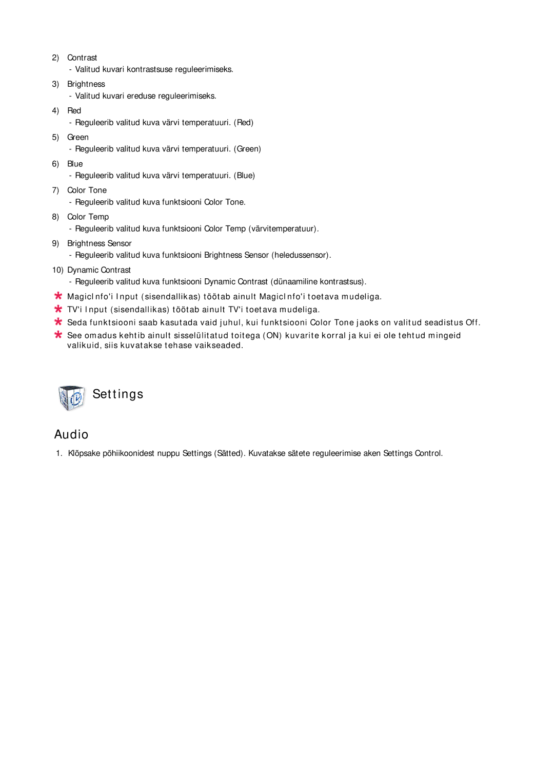 Samsung LH23PTSMBC/EN manual Settings Audio 