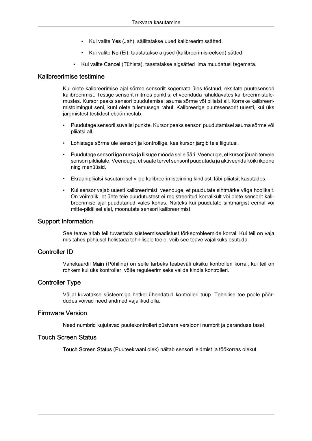 Samsung LH23PTSMBC/EN Kalibreerimise testimine, Support Information, Controller ID, Controller Type, Firmware Version 