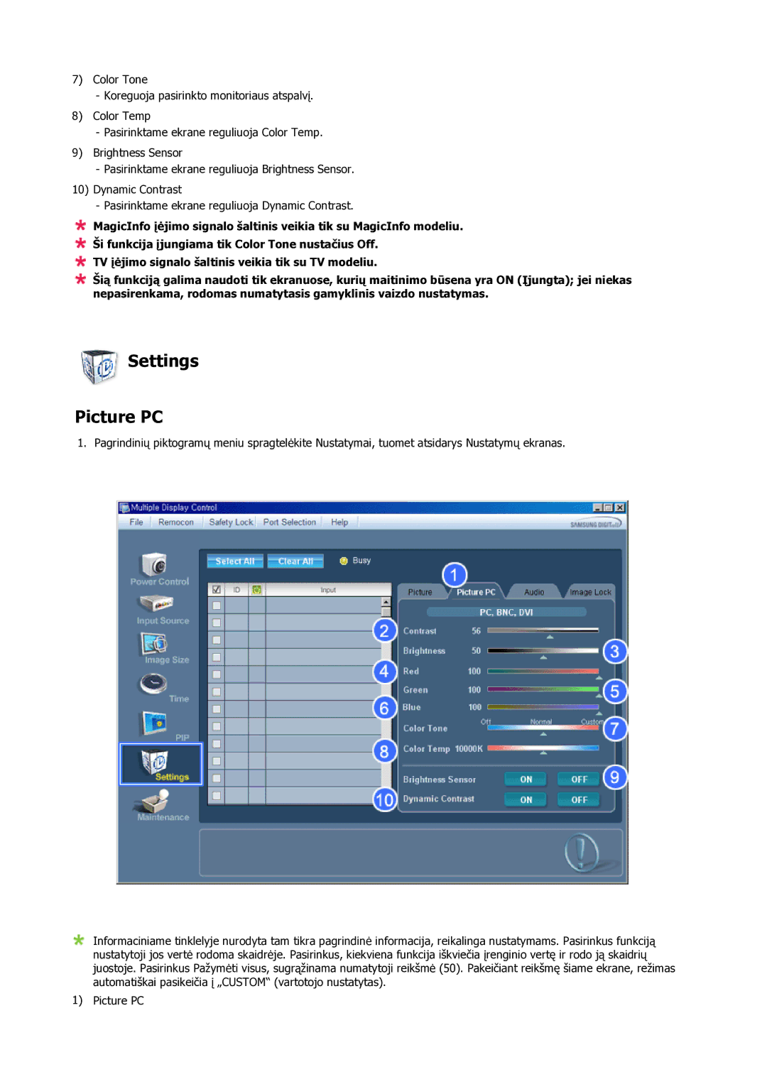 Samsung LH23PTSMBC/EN manual Settings Picture PC 