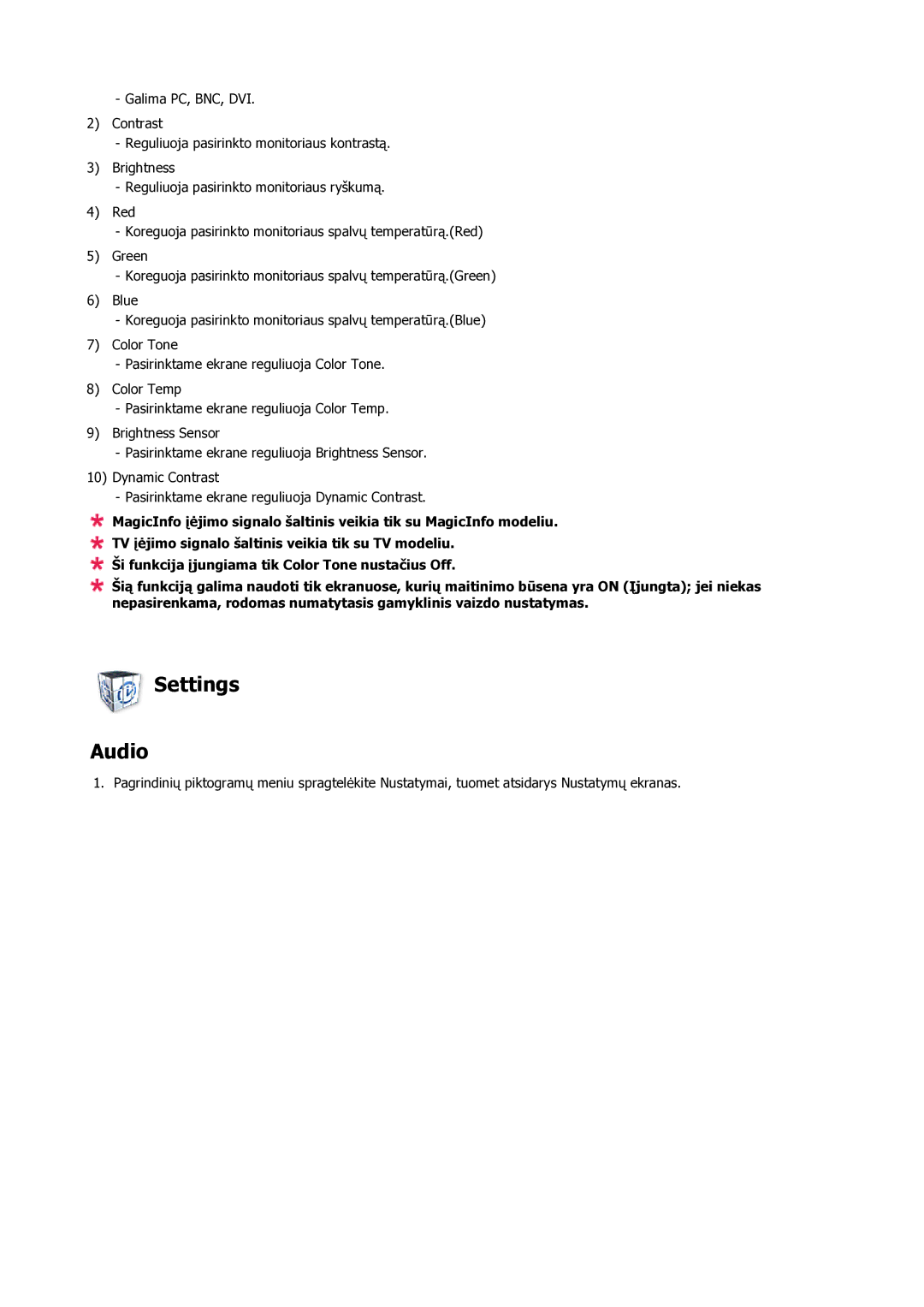 Samsung LH23PTSMBC/EN manual Settings Audio 