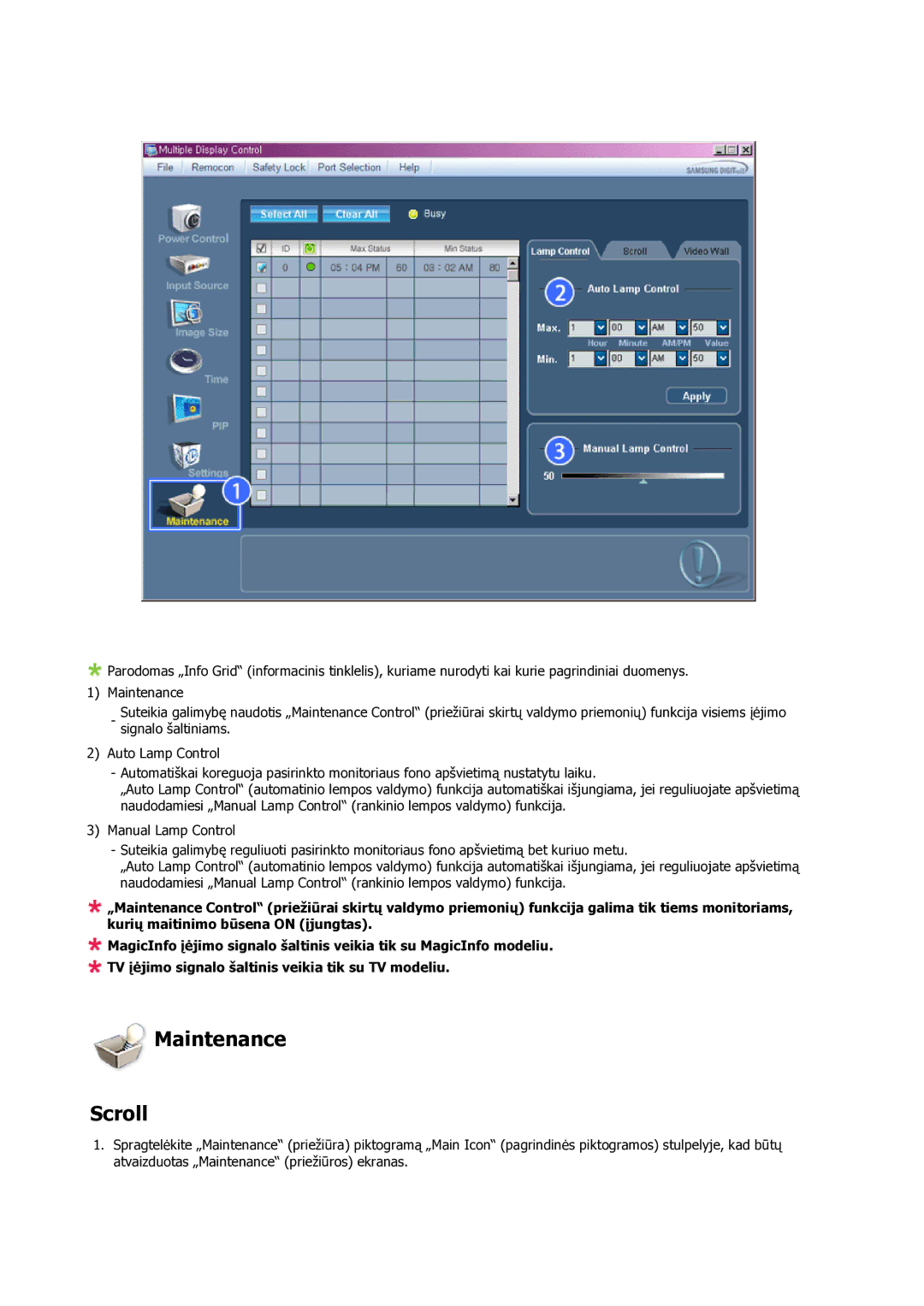 Samsung LH23PTSMBC/EN manual Maintenance Scroll 