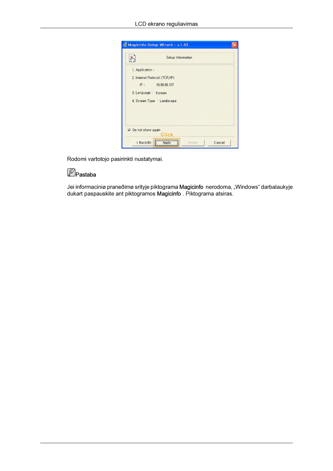 Samsung LH23PTSMBC/EN manual Pastaba 