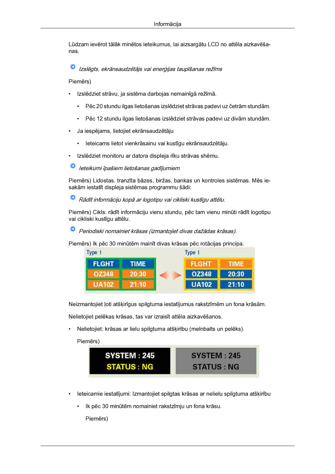 Samsung LH23PTSMBC/EN manual Ieteikumi īpašiem lietošanas gadījumiem 