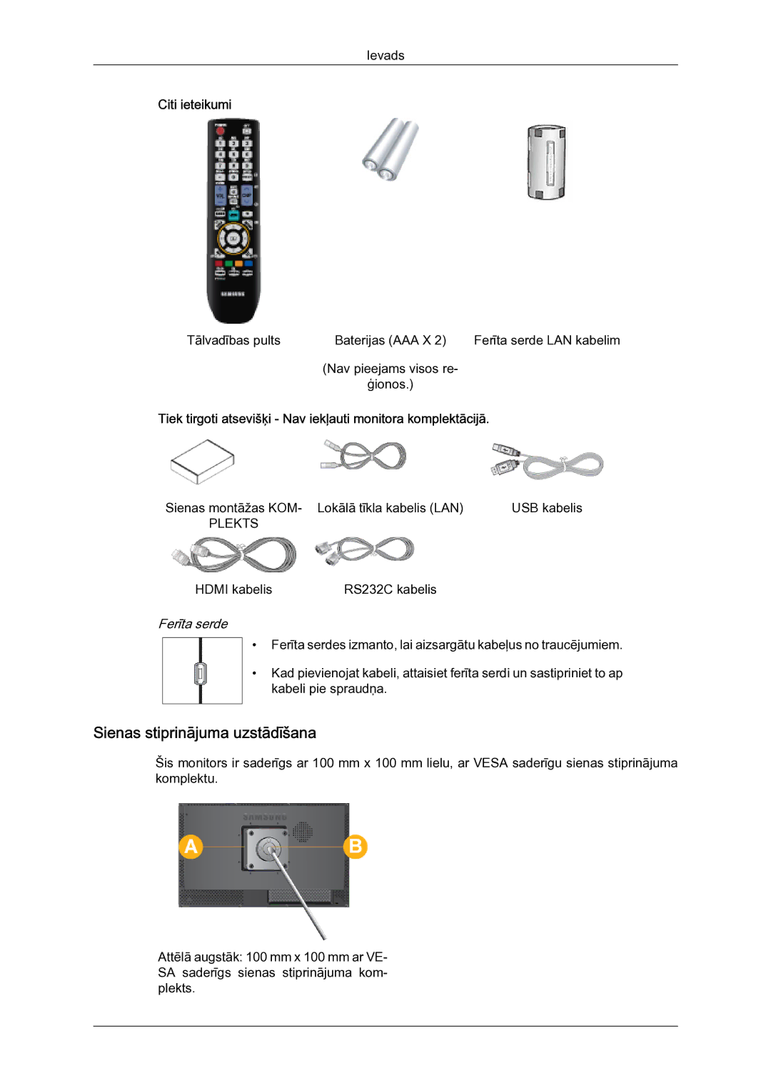 Samsung LH23PTSMBC/EN manual Sienas stiprinājuma uzstādīšana, Citi ieteikumi 