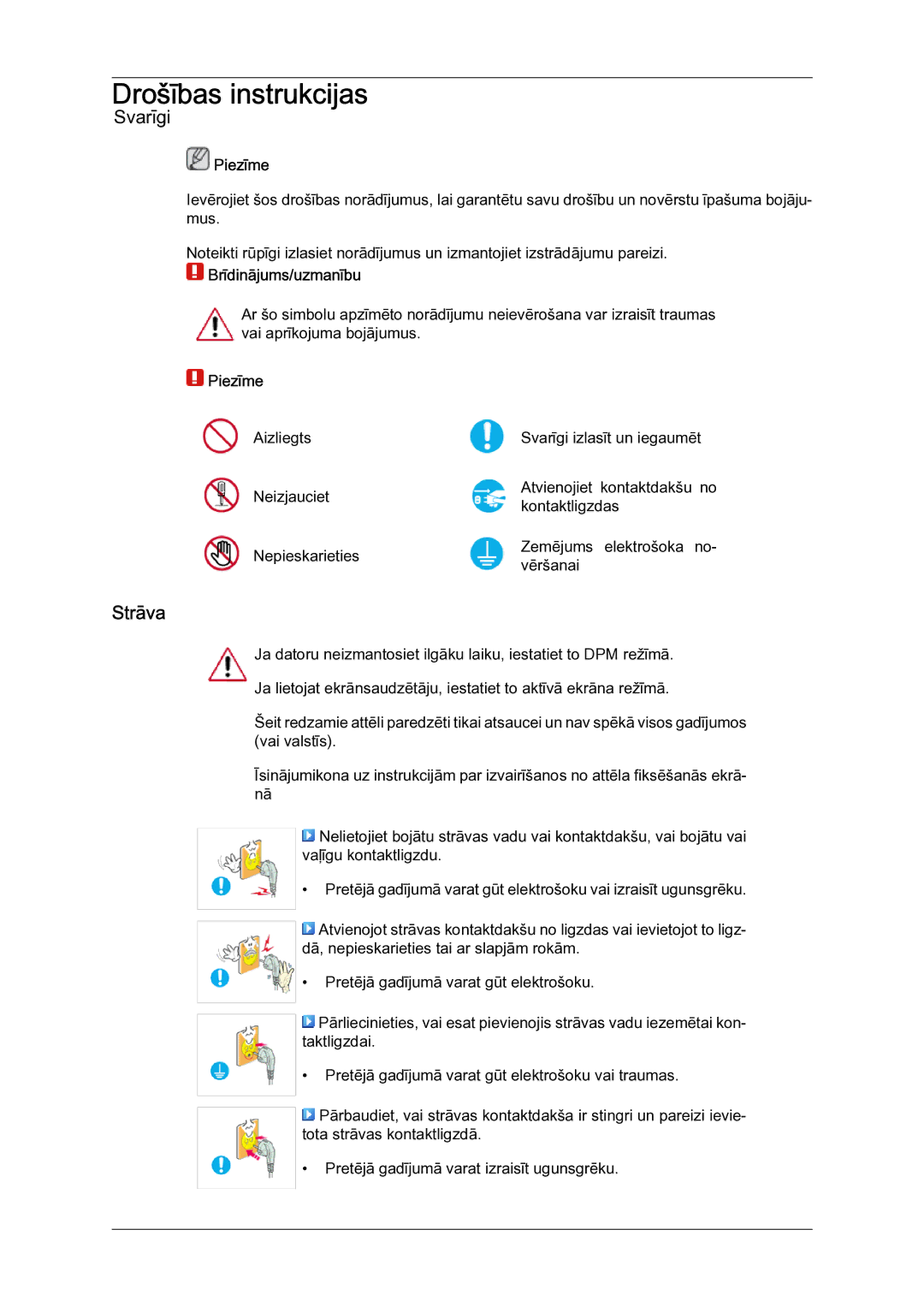 Samsung LH23PTSMBC/EN manual Strāva, Piezīme, Brīdinājums/uzmanību 