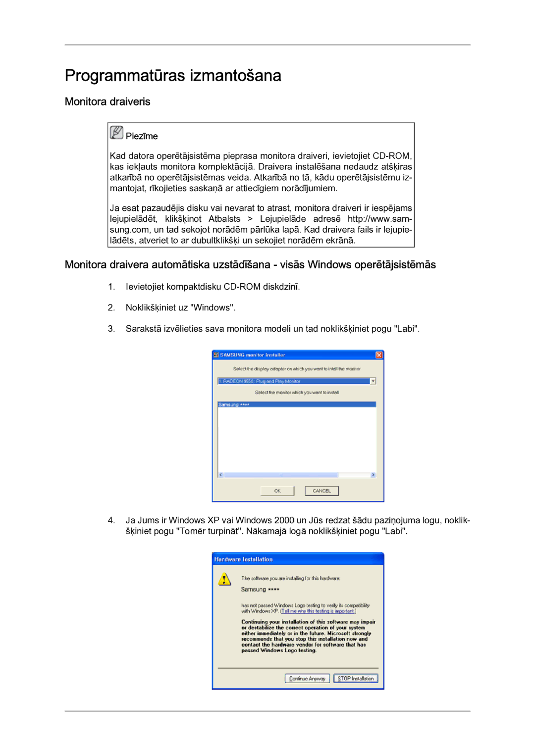 Samsung LH23PTSMBC/EN manual Programmatūras izmantošana, Monitora draiveris 